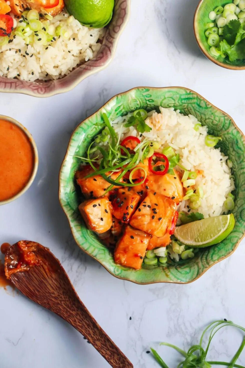 Crispy Bang Bang Salmon Bites Bowls