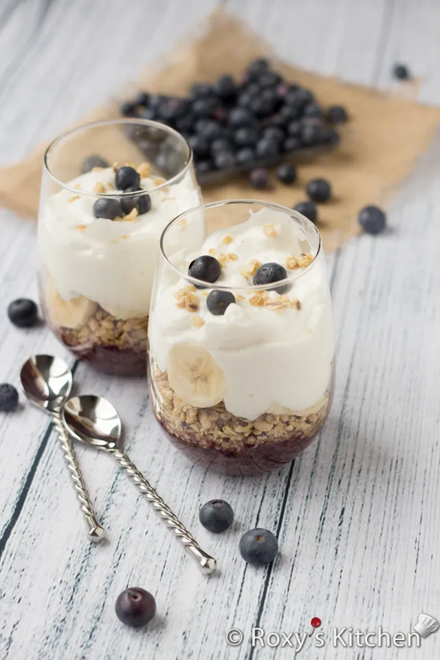 Crispy Cereal Banana Blueberry Yogurt Parfait