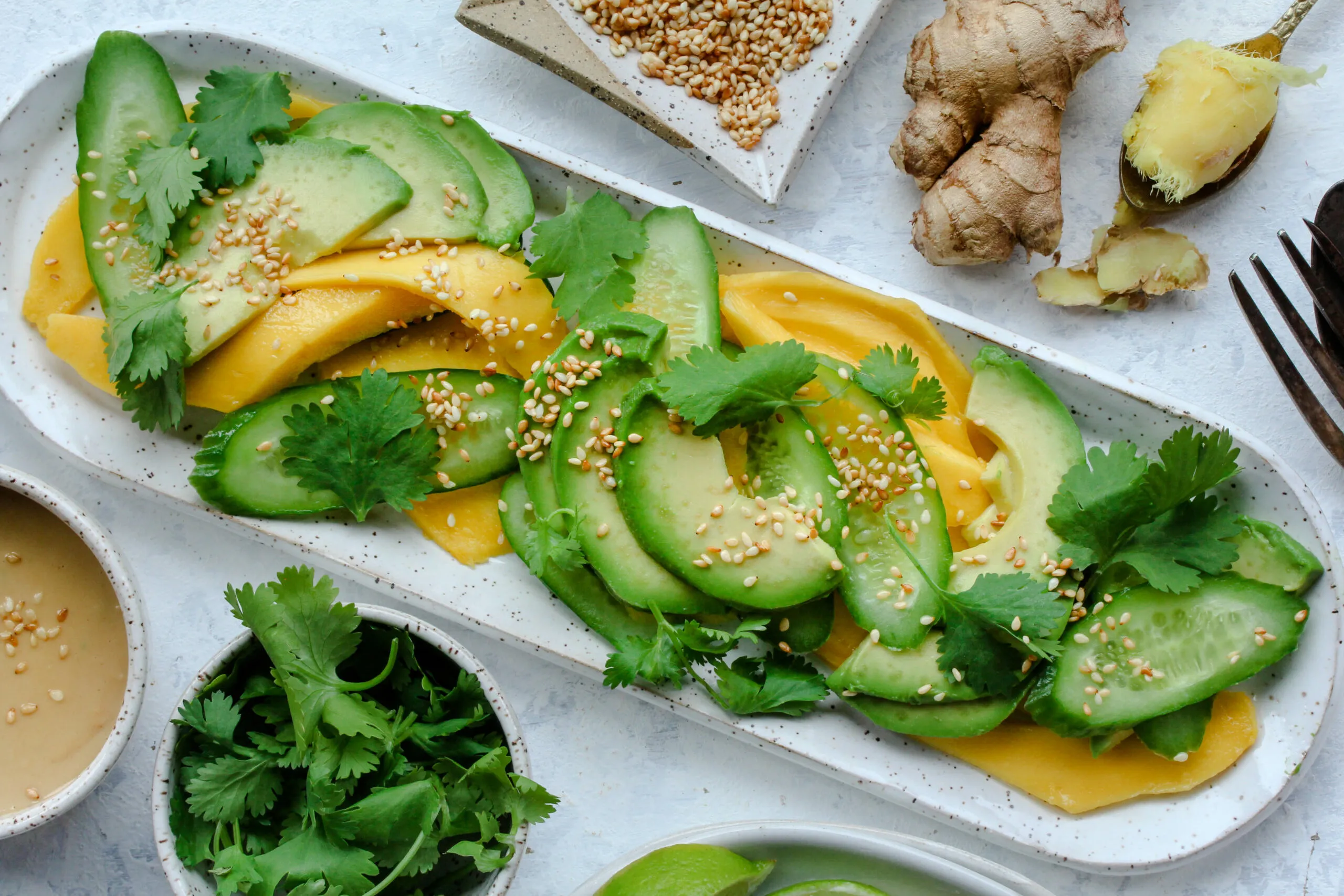 Cucumber Avocado Salad with Miso Sesame Dressing