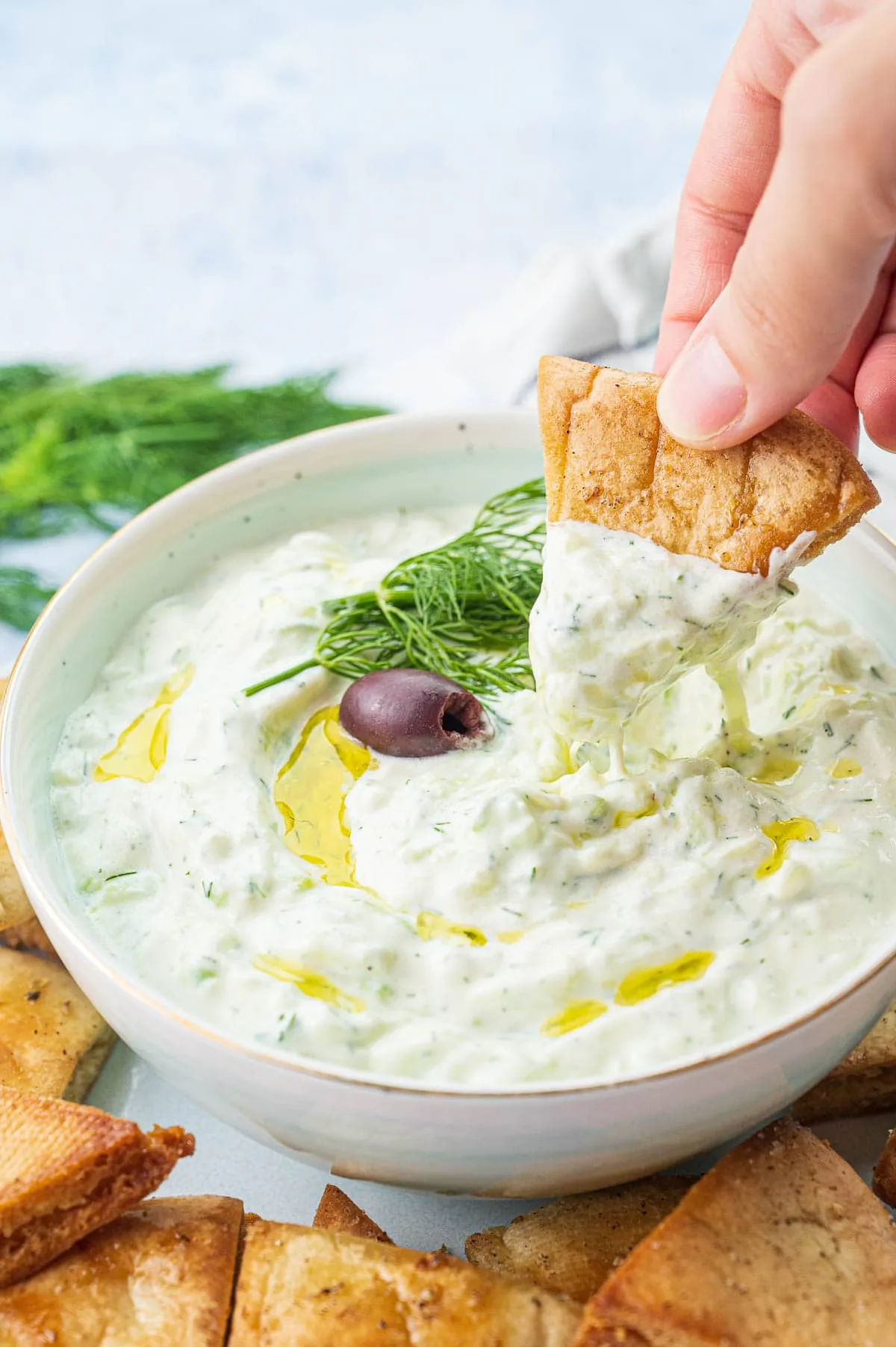 Cucumber Dip with Pita Crisps