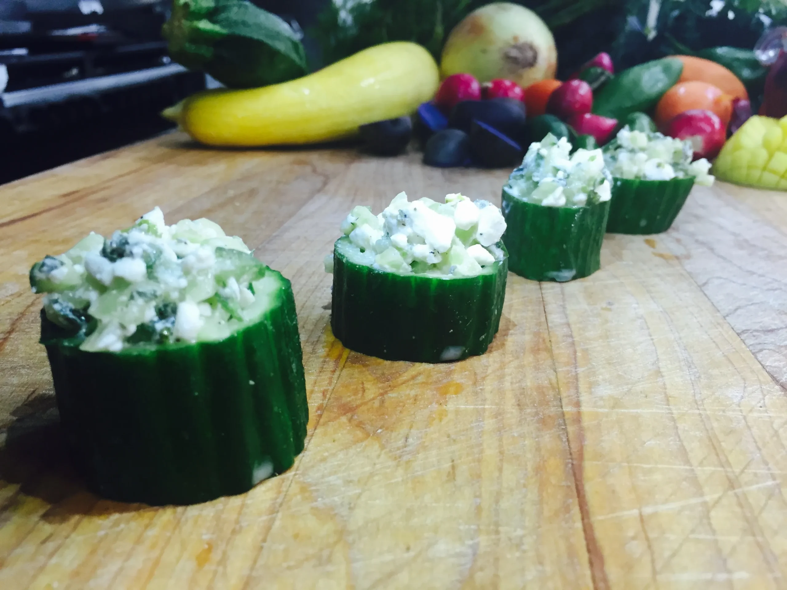 Cucumbers with Oregano Feta and Pine Nuts