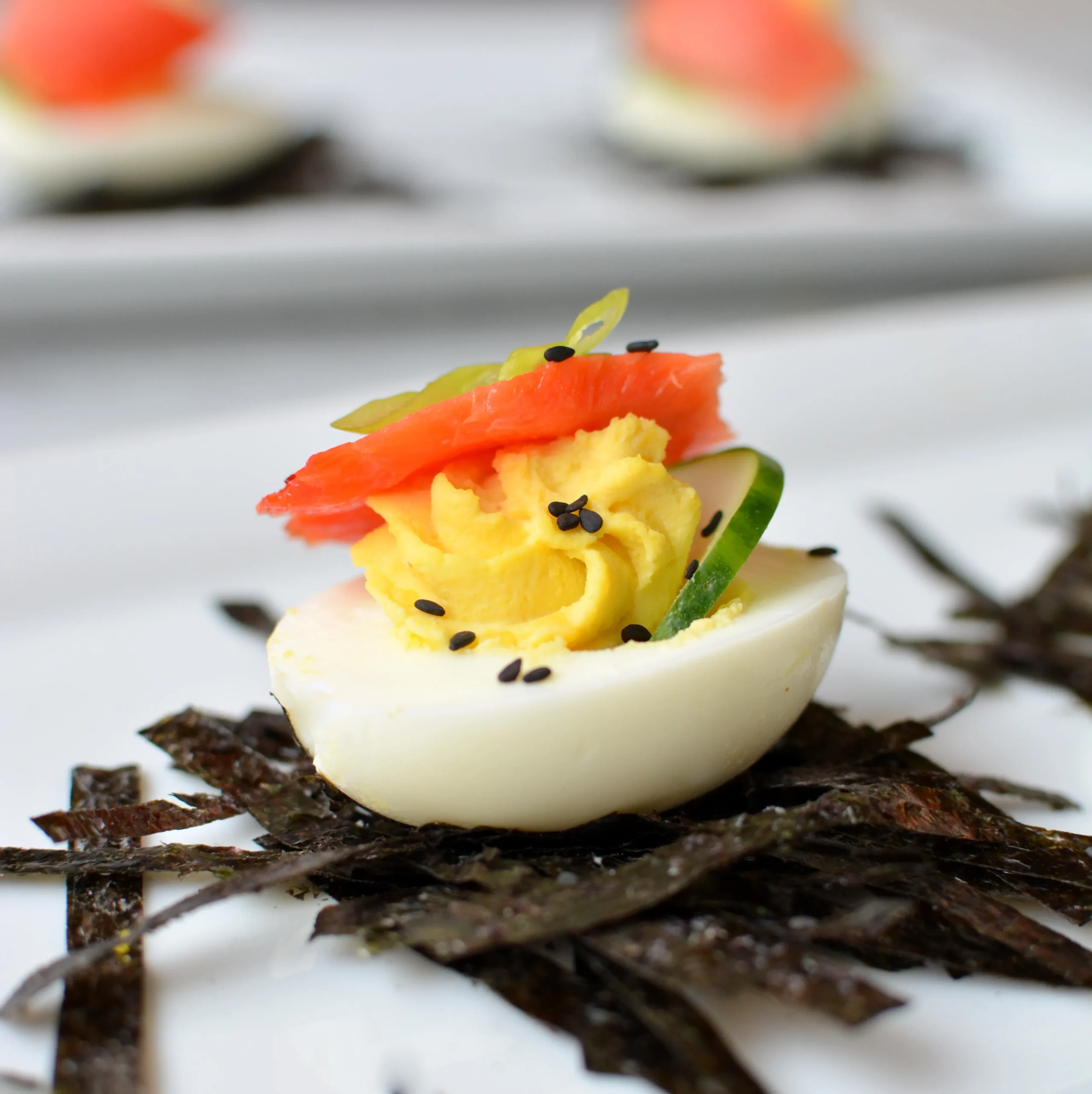 Devilled Eggs with Smoked Salmon and Wasabi