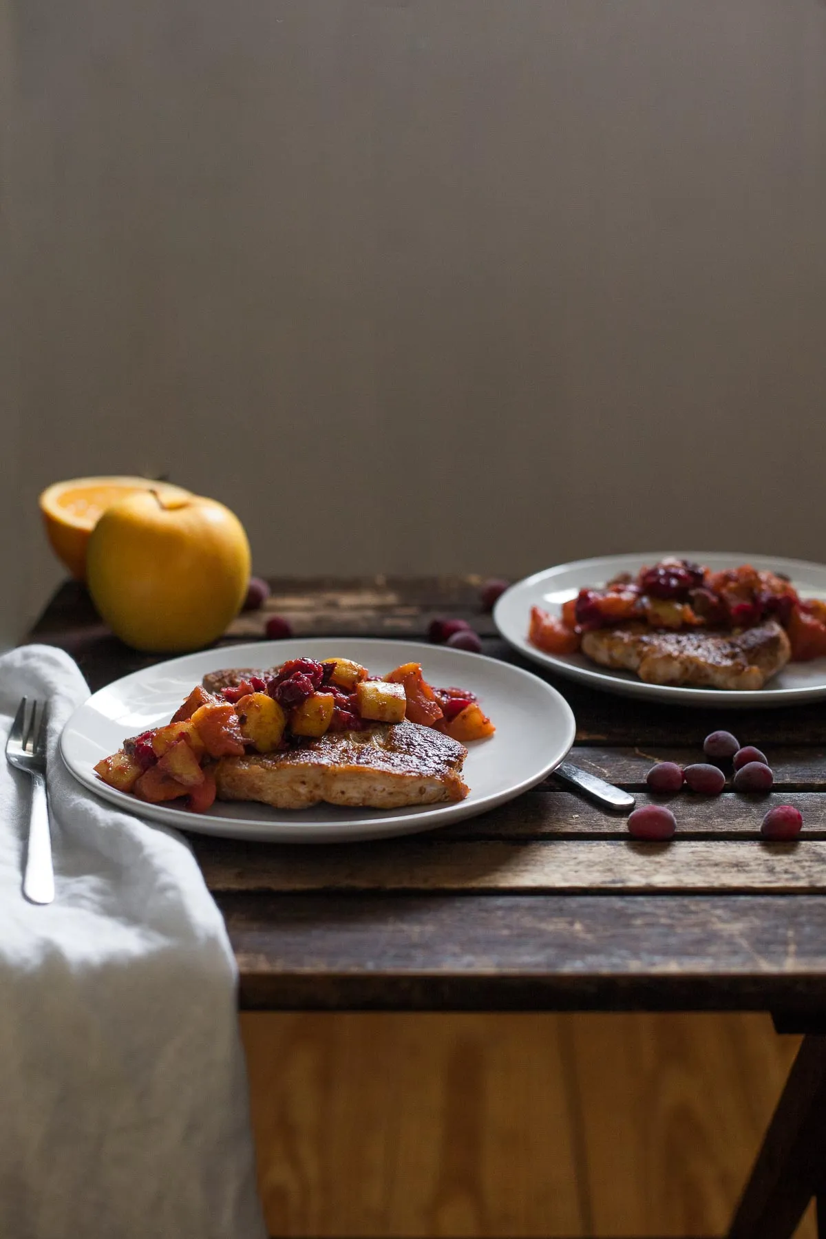 Dry Rubbed Pork Chops with Apple Cranberry Compote