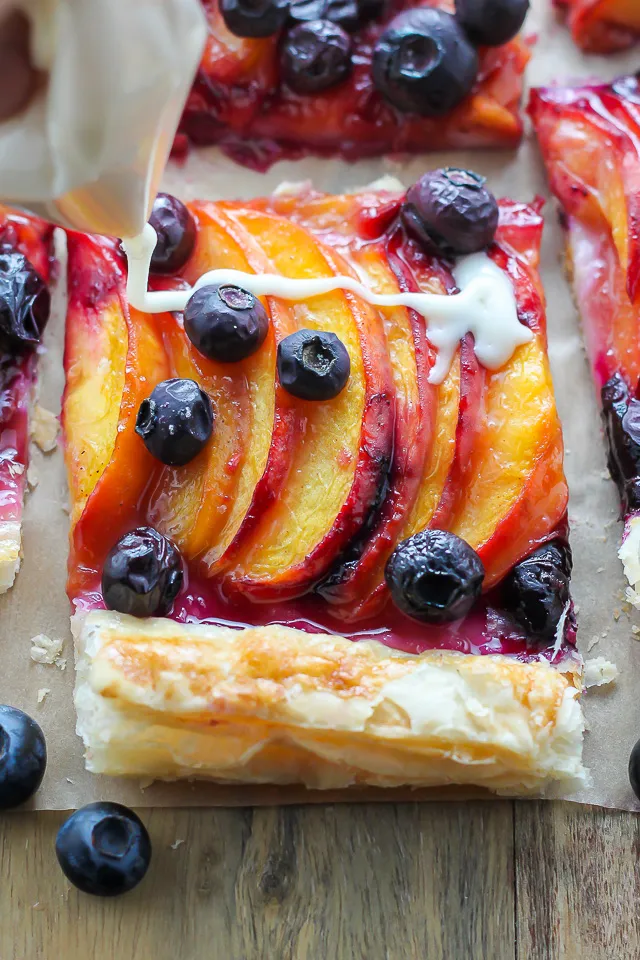 Easy Blueberry Peach Tart with Vanilla Glaze