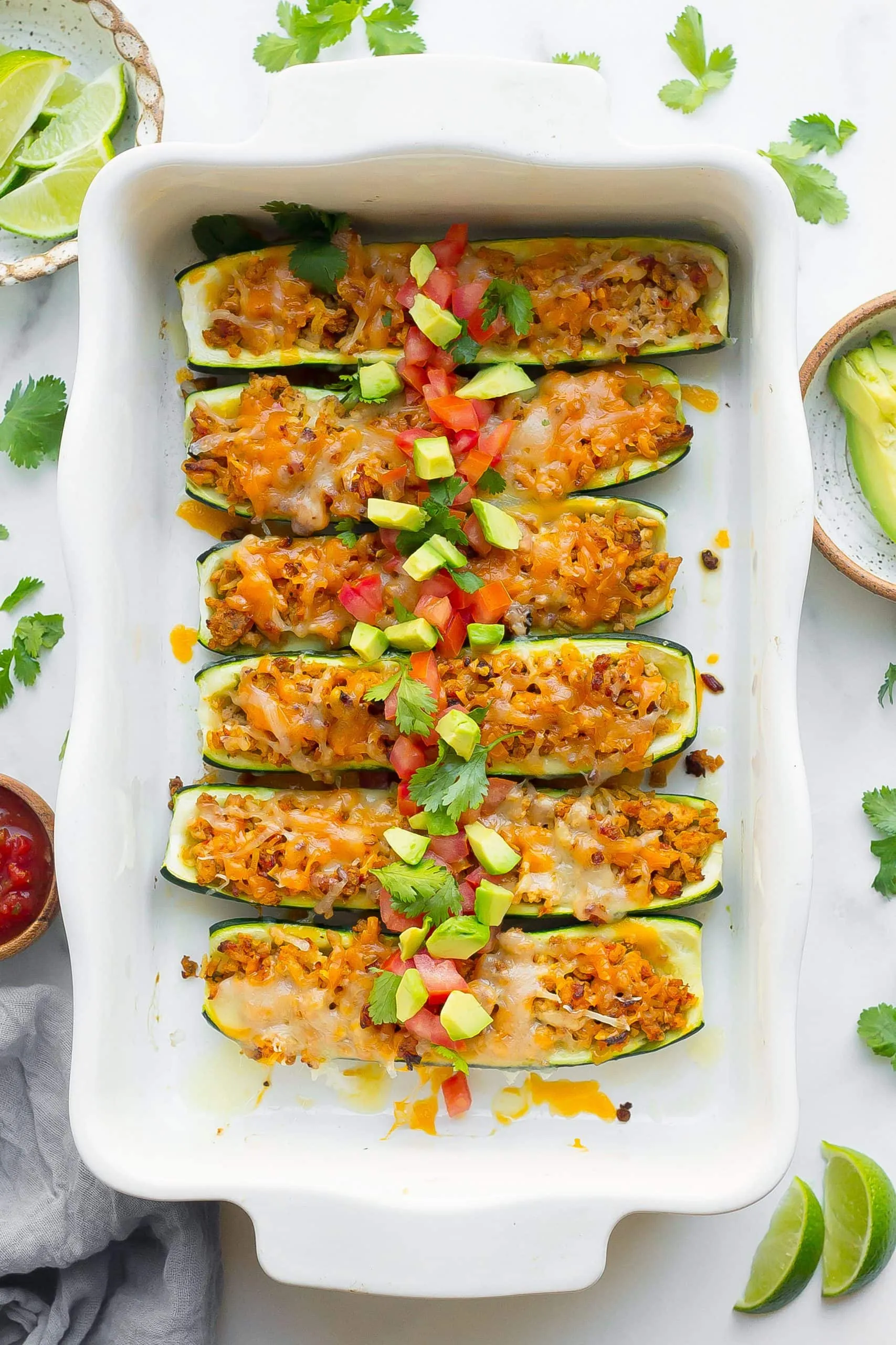 Easy Cheesy Taco Stuffed Zucchini Boats