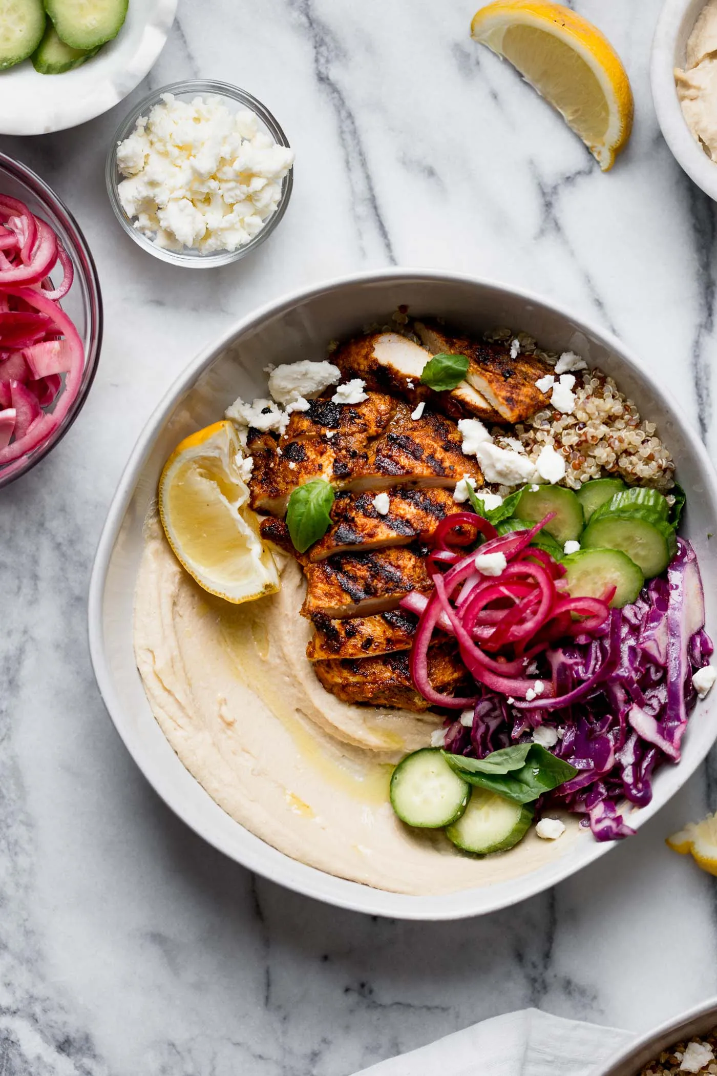 Easy Chicken Quinoa Hummus Bowls