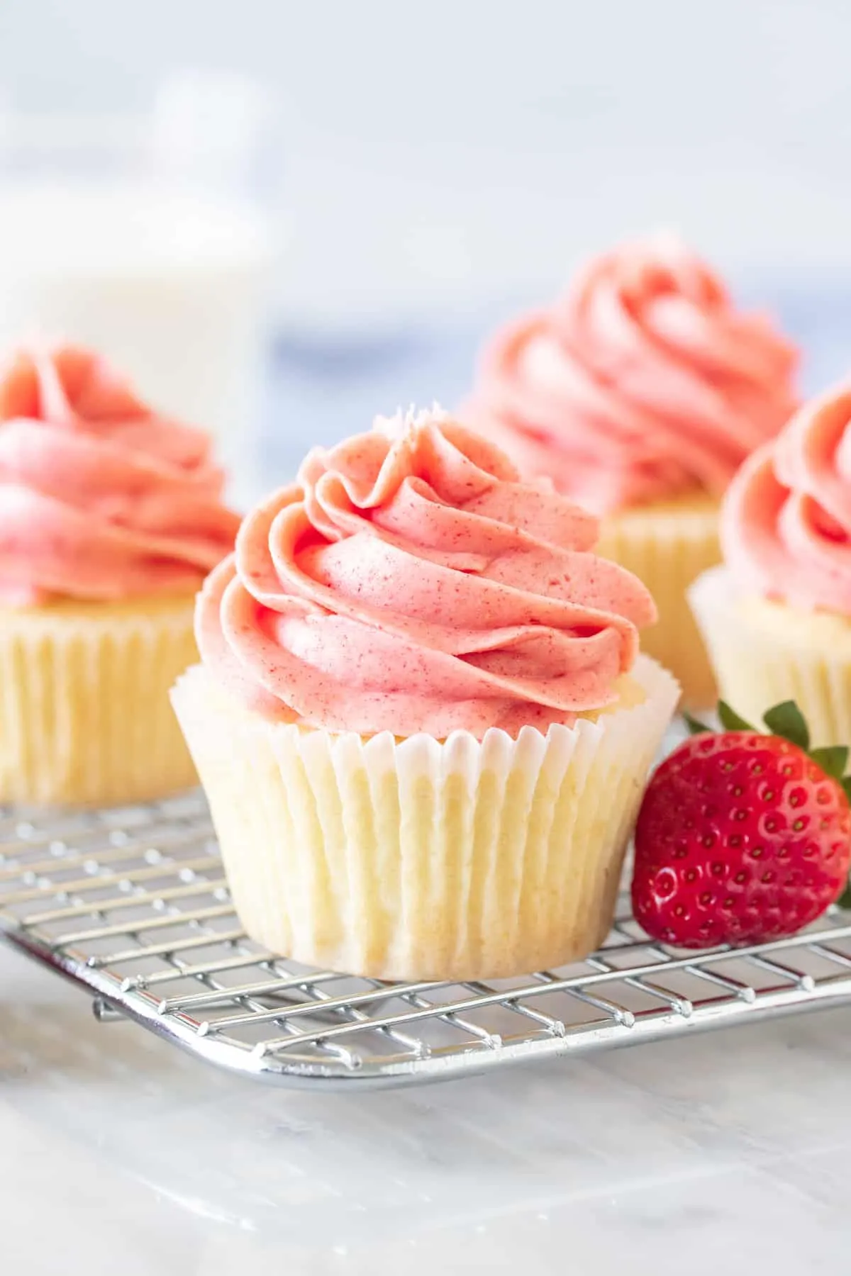 Easy Vanilla Cupcakes with Strawberry Buttercream