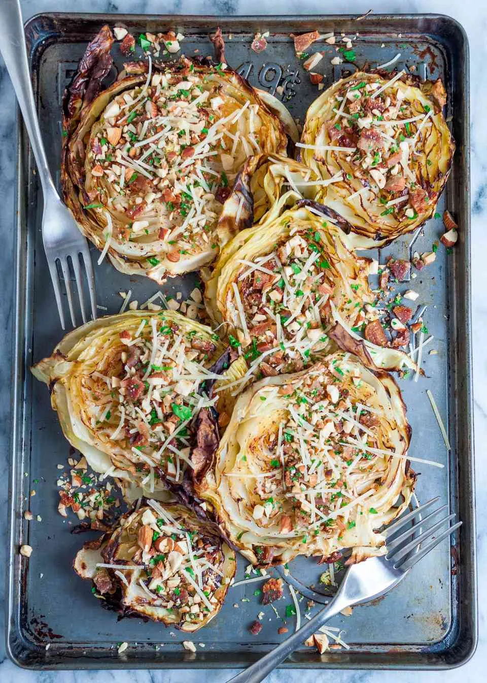 Fast Roast Cabbage with Crunchy Bacon Gremolata