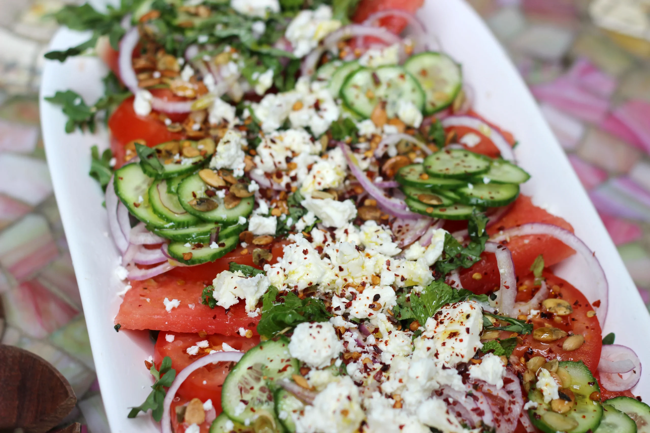Feta Watermelon and Heirloom Tomato Salad