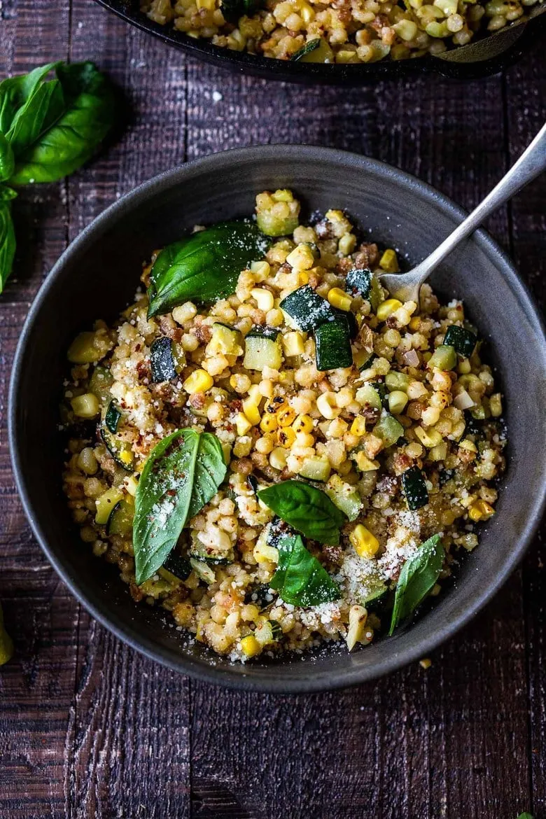 Fregola with Corn, Zucchini, Basil