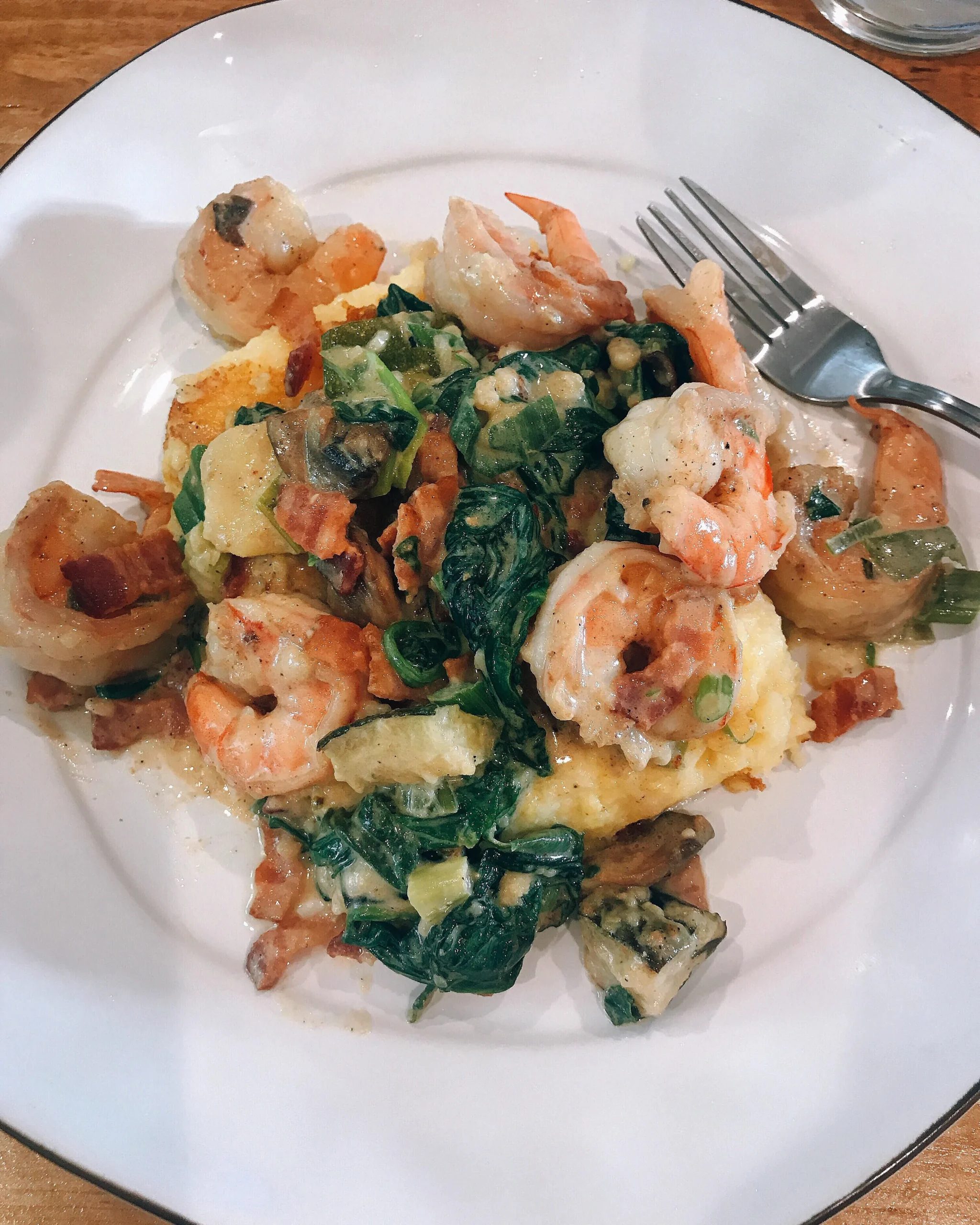 Fried Polenta Cake with Shrimp Etouffee and Roasted Corn Relish