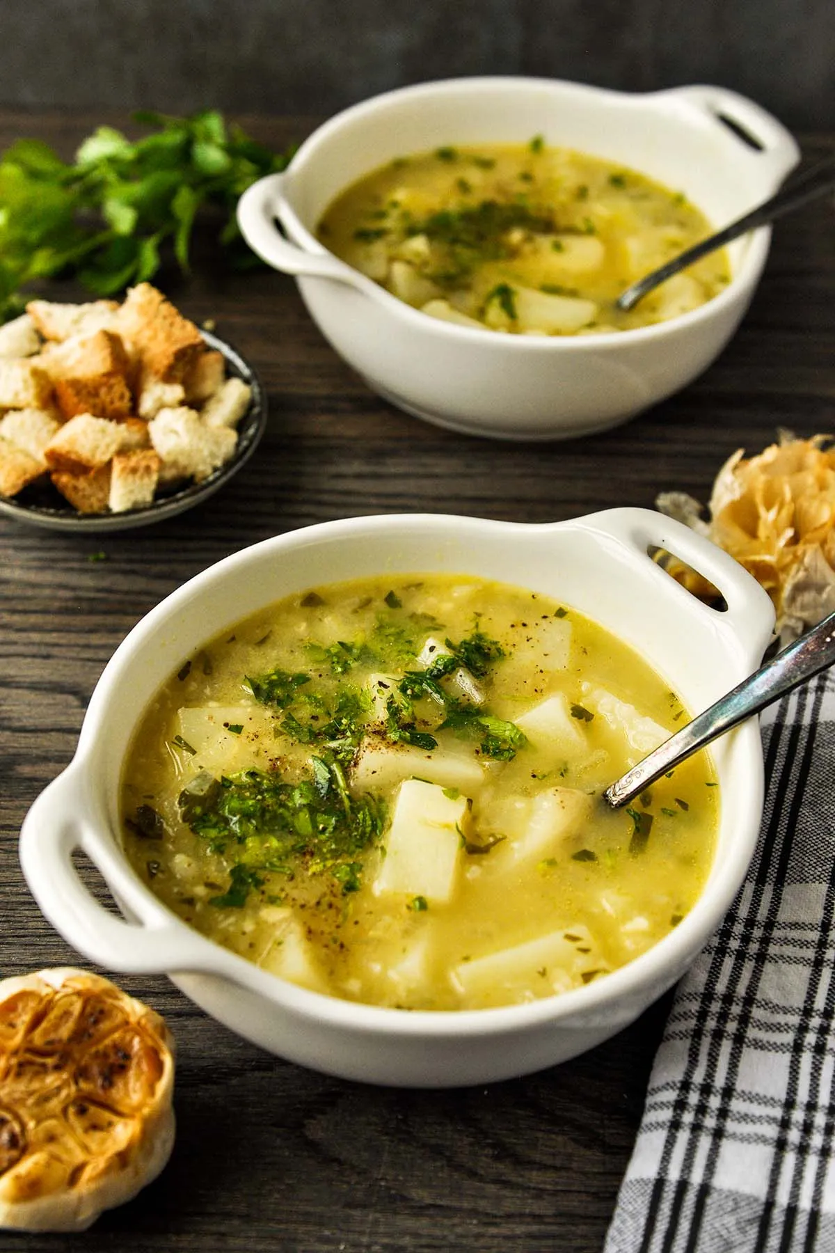 Garlic Basil Mashed Potato Soup