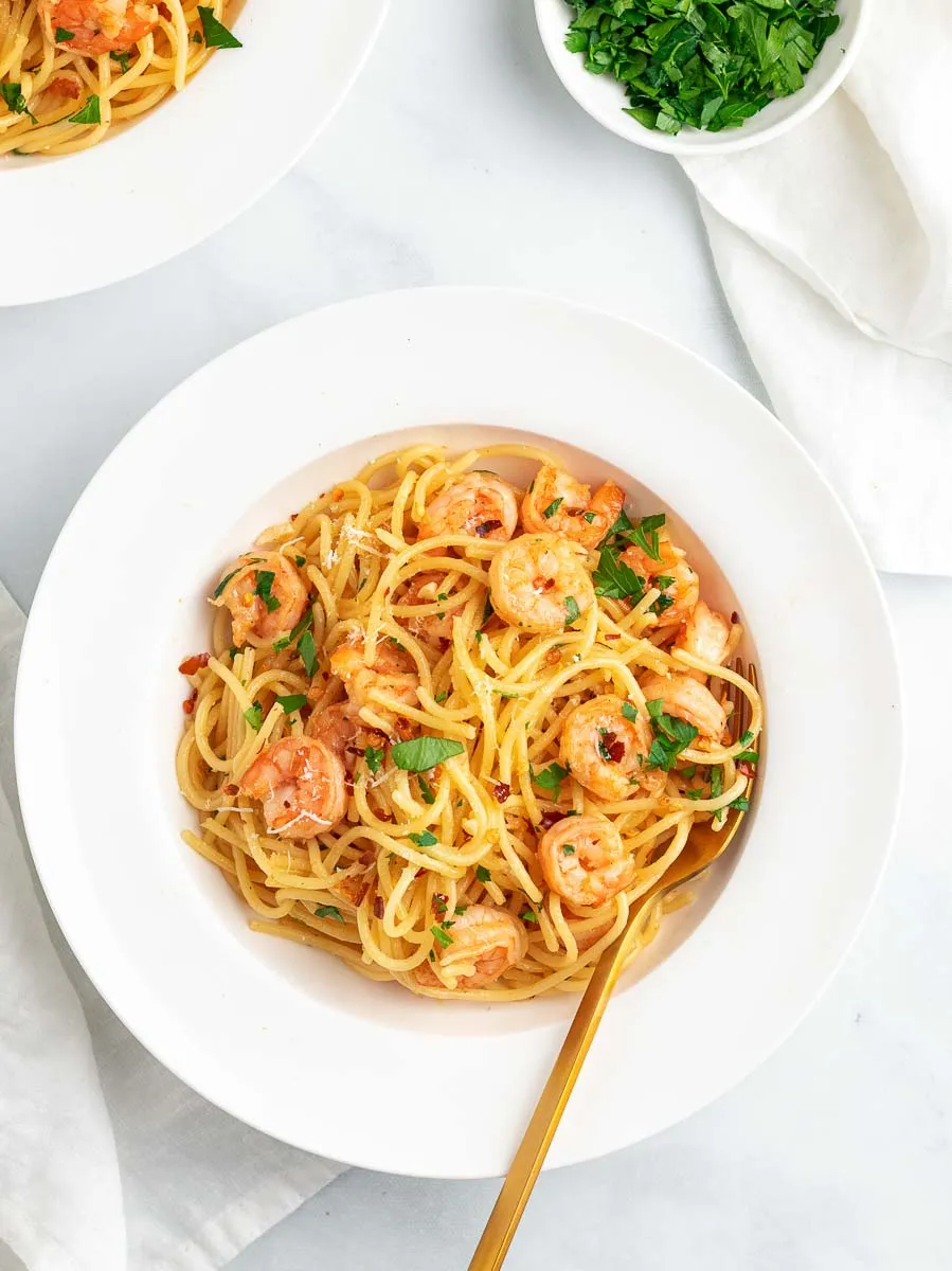 Garlic Parmesan Shrimp Spaghetti