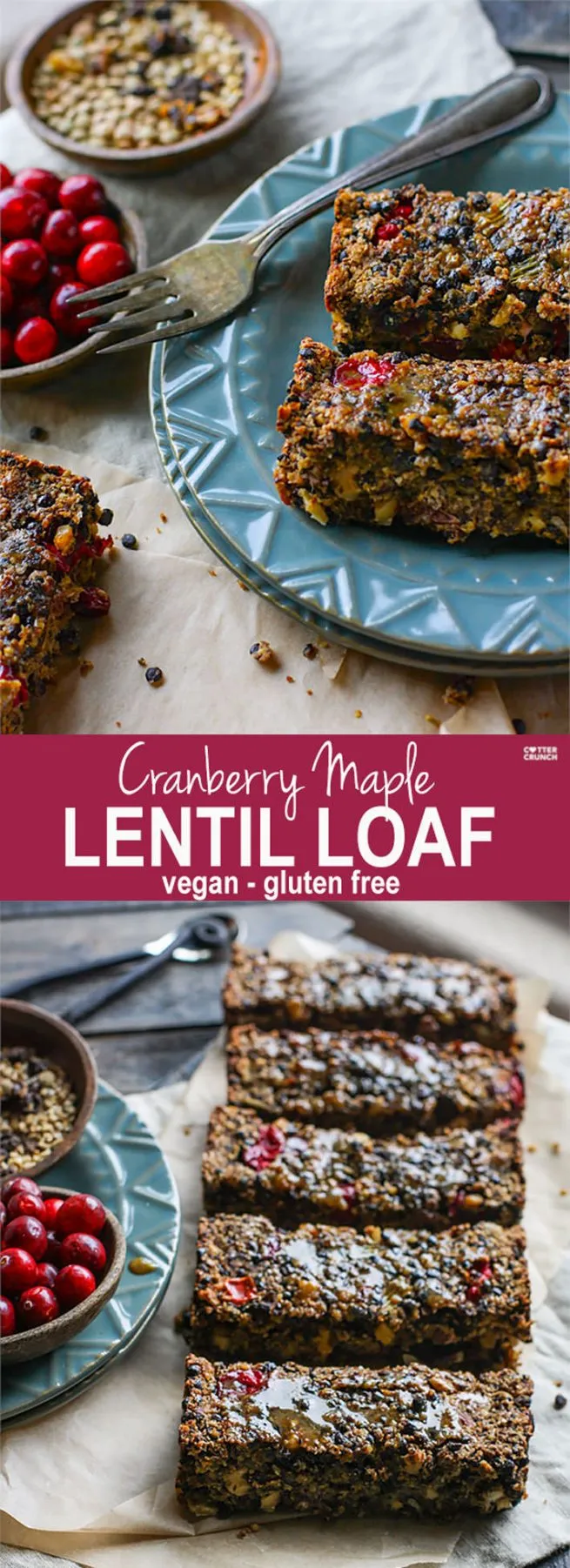Gluten Free Cranberry Maple Lentil Loaf Vegan