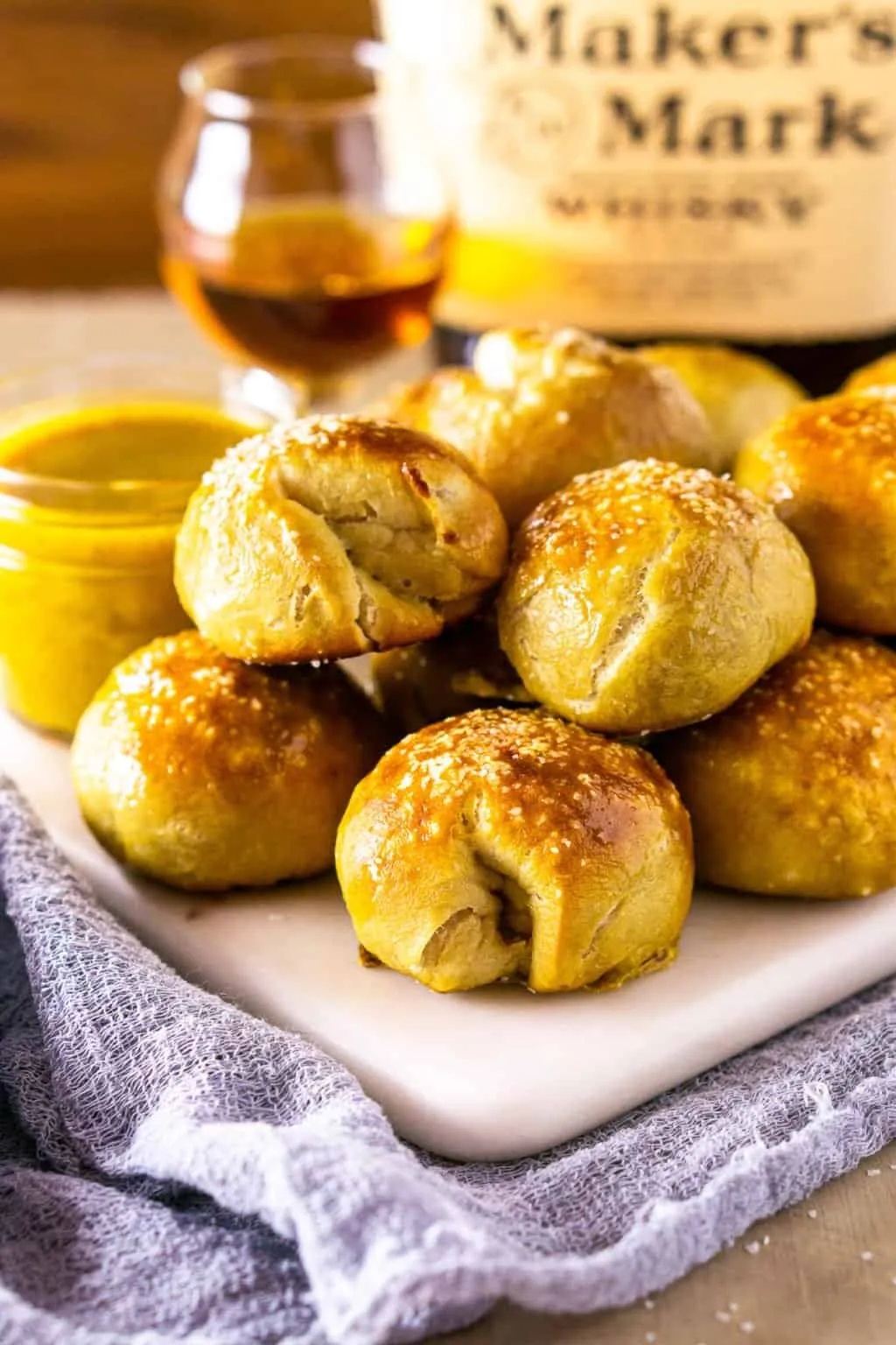 Gouda and Chorizo Pretzel Bombs with Bourbon Honey Mustard Sauce