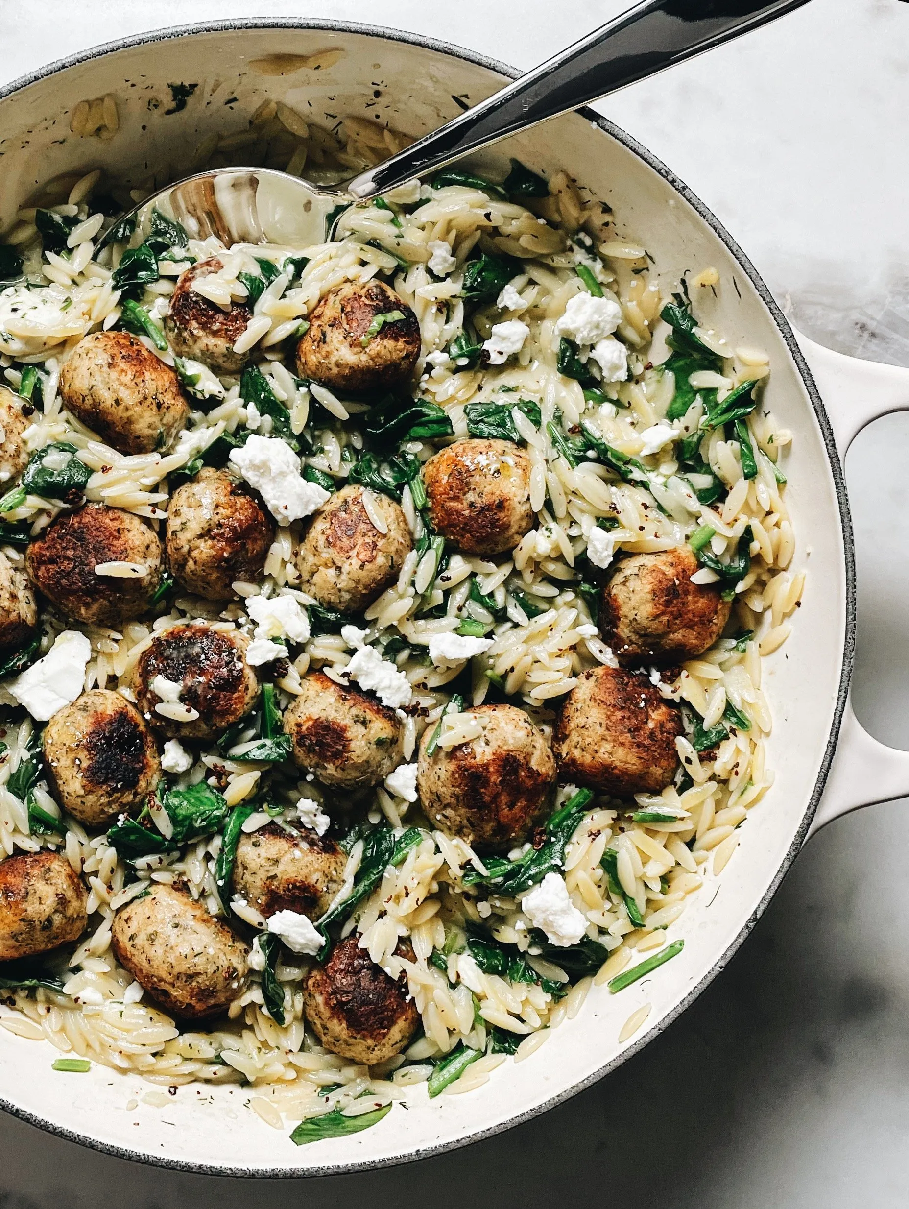 Greek Chicken Meatballs and Orzo