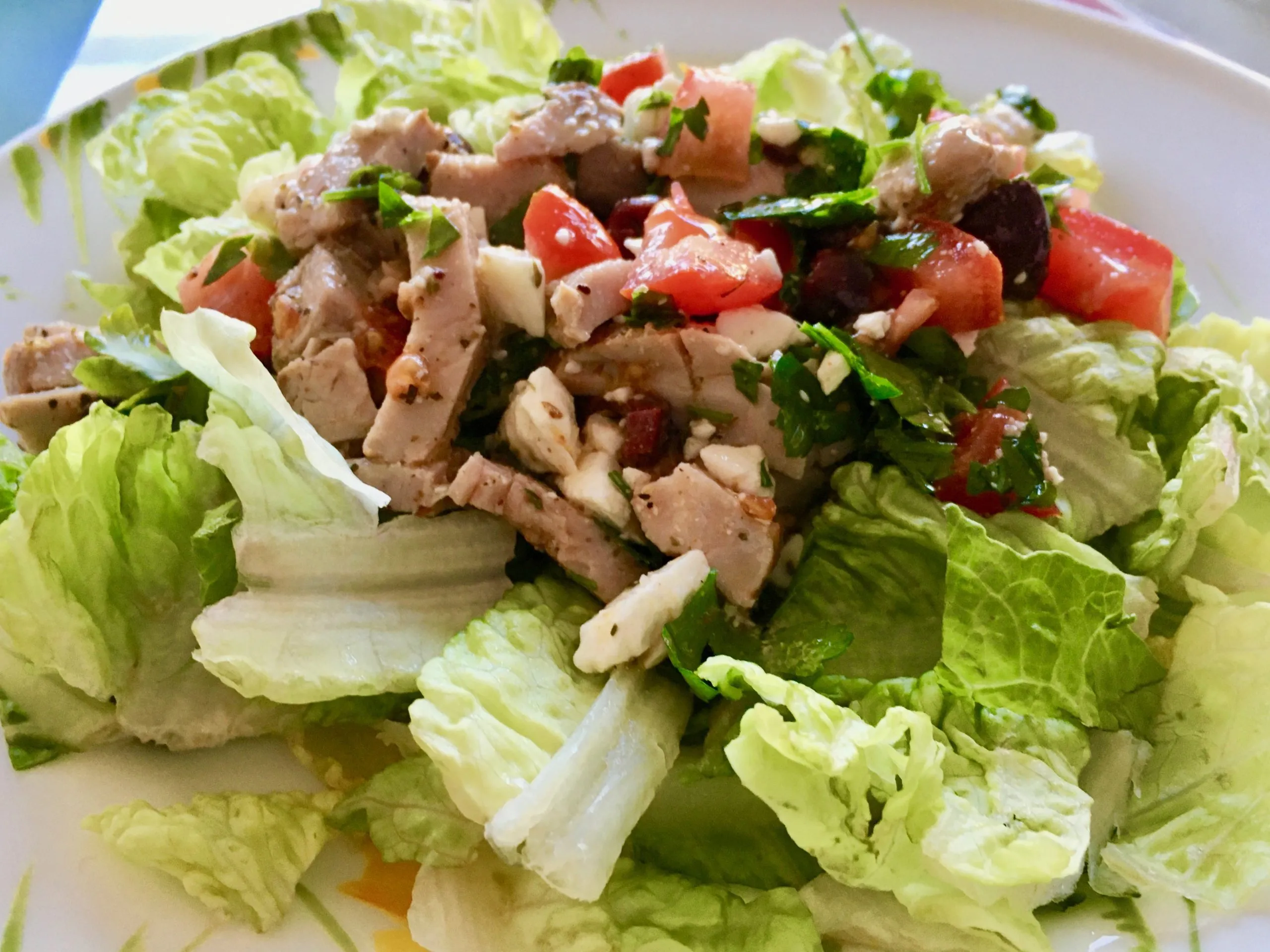 Greek Green Salad with Smoked Pork