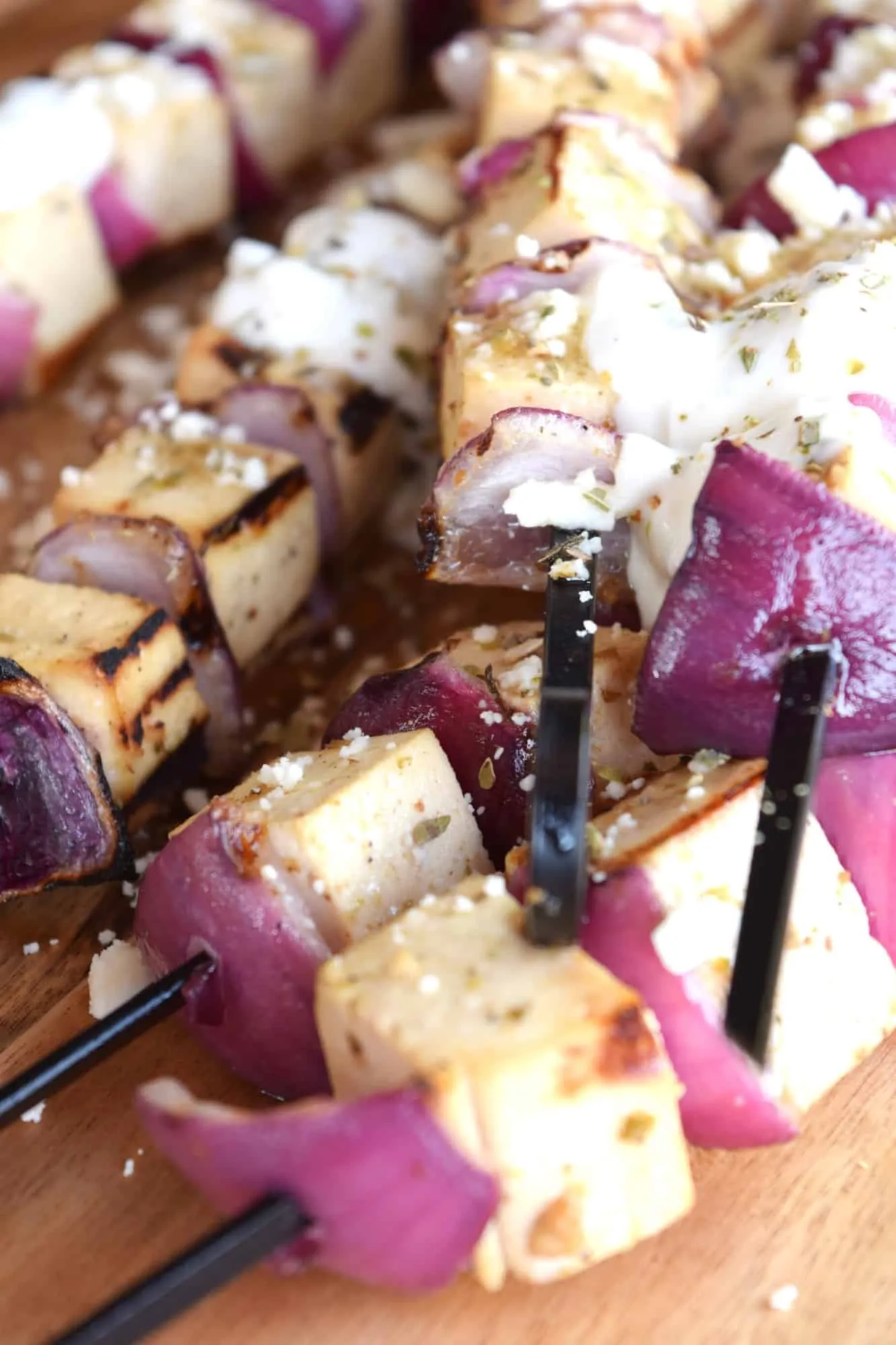 Greek Tofu Skewers with Tzatziki and Feta