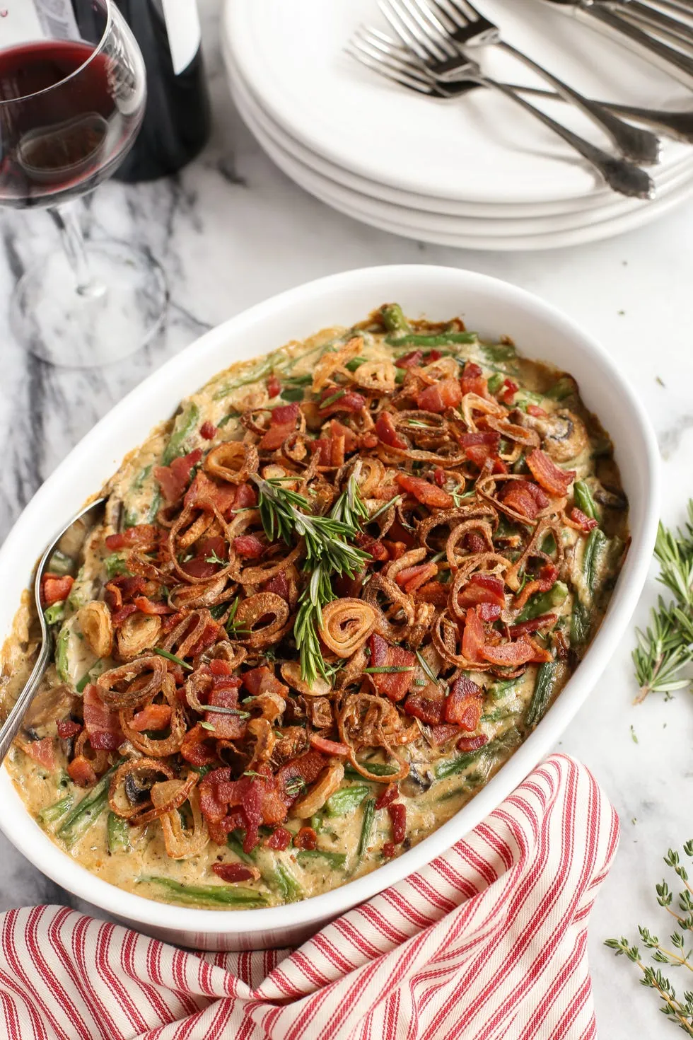 Green Bean Bacon Casserole with Fried Shallots