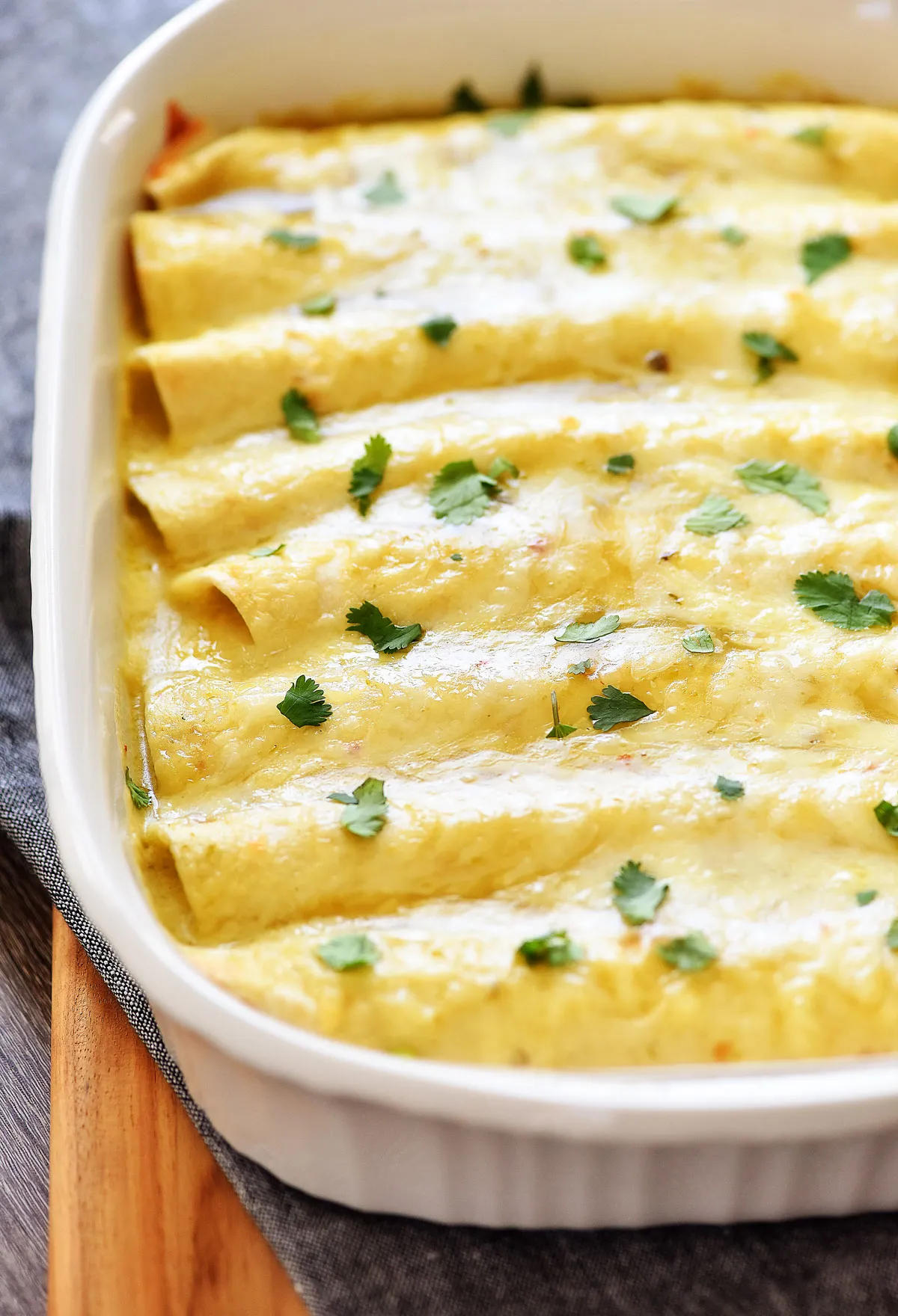 Green Chile Sour Cream Chicken Enchiladas