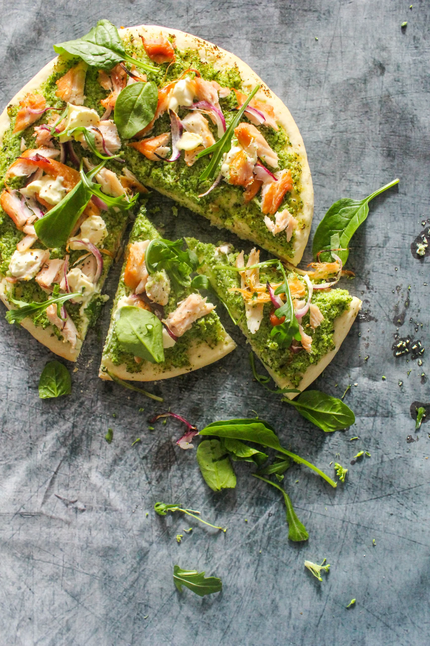 Green Pizza with Broccoli, Arugula, and Pesto