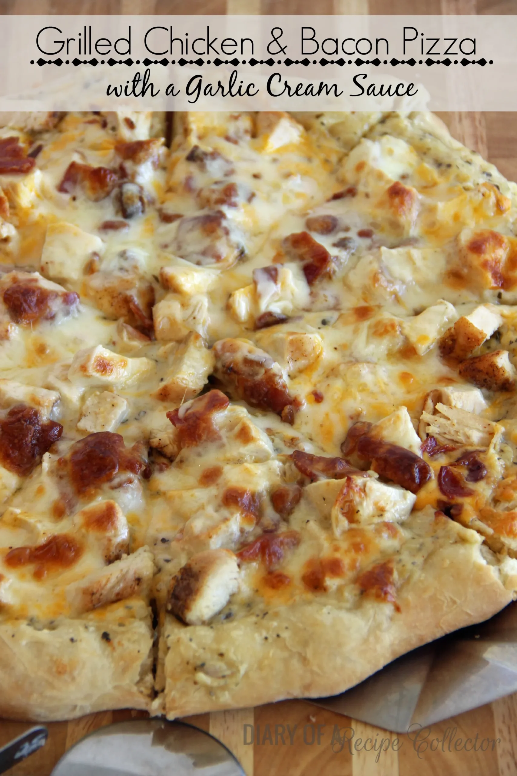 Grilled Chicken Bacon Pizza with Garlic Cream Sauce