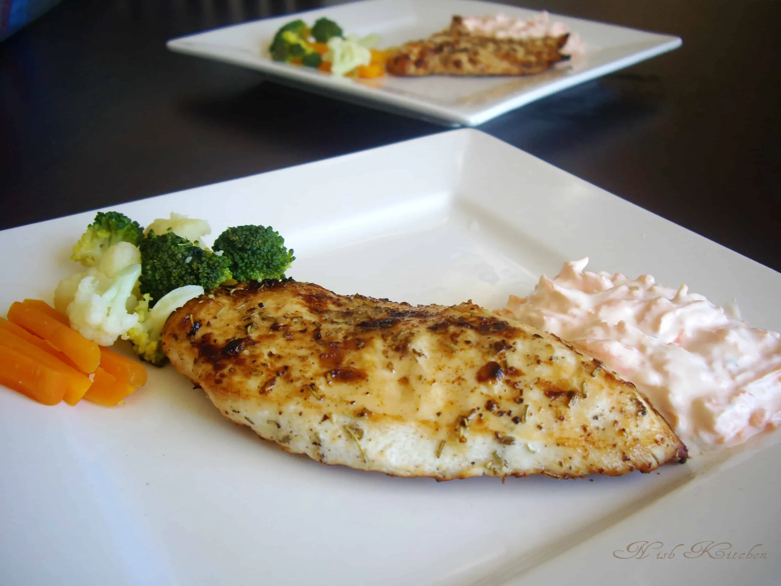 Grilled Chicken Greek Style with Yogurt Salad and Steamed Veggies