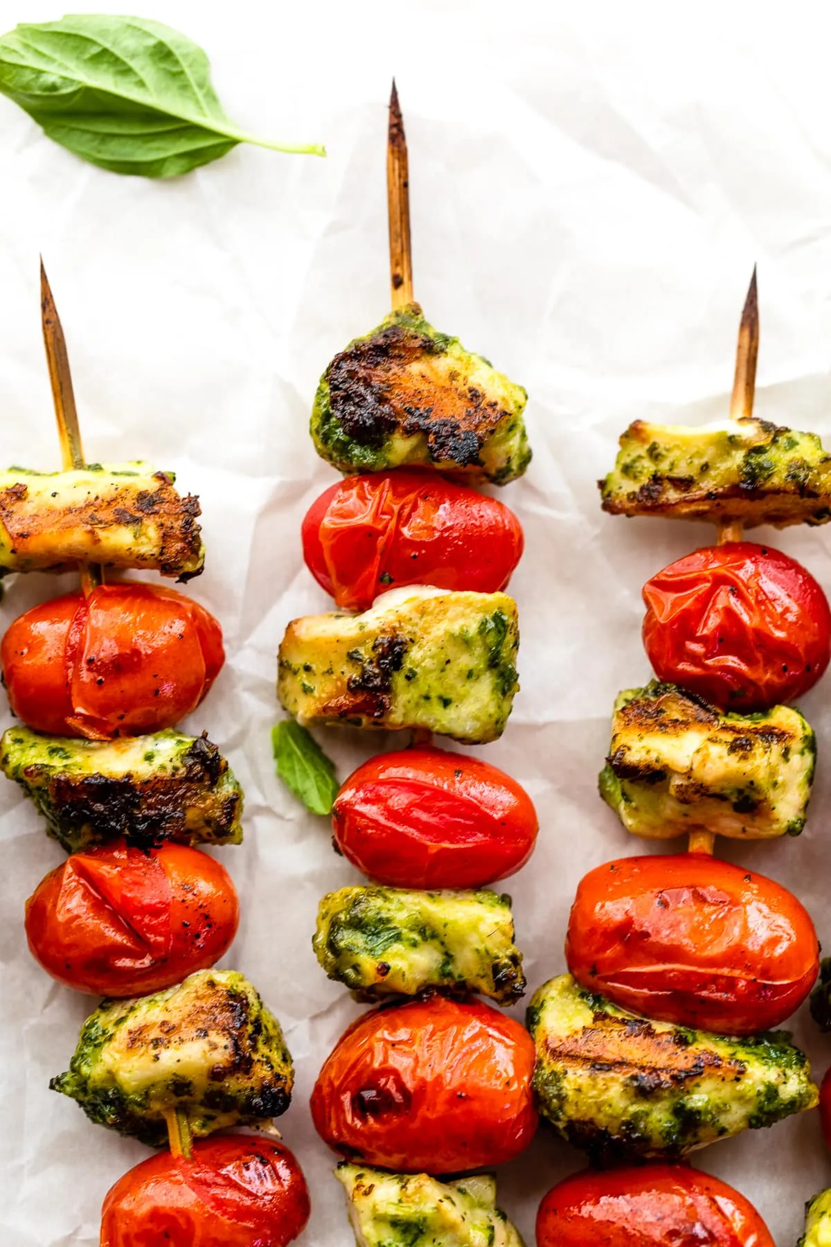 Grilled Chicken Tomato Kebabs with Basil Vinaigrette