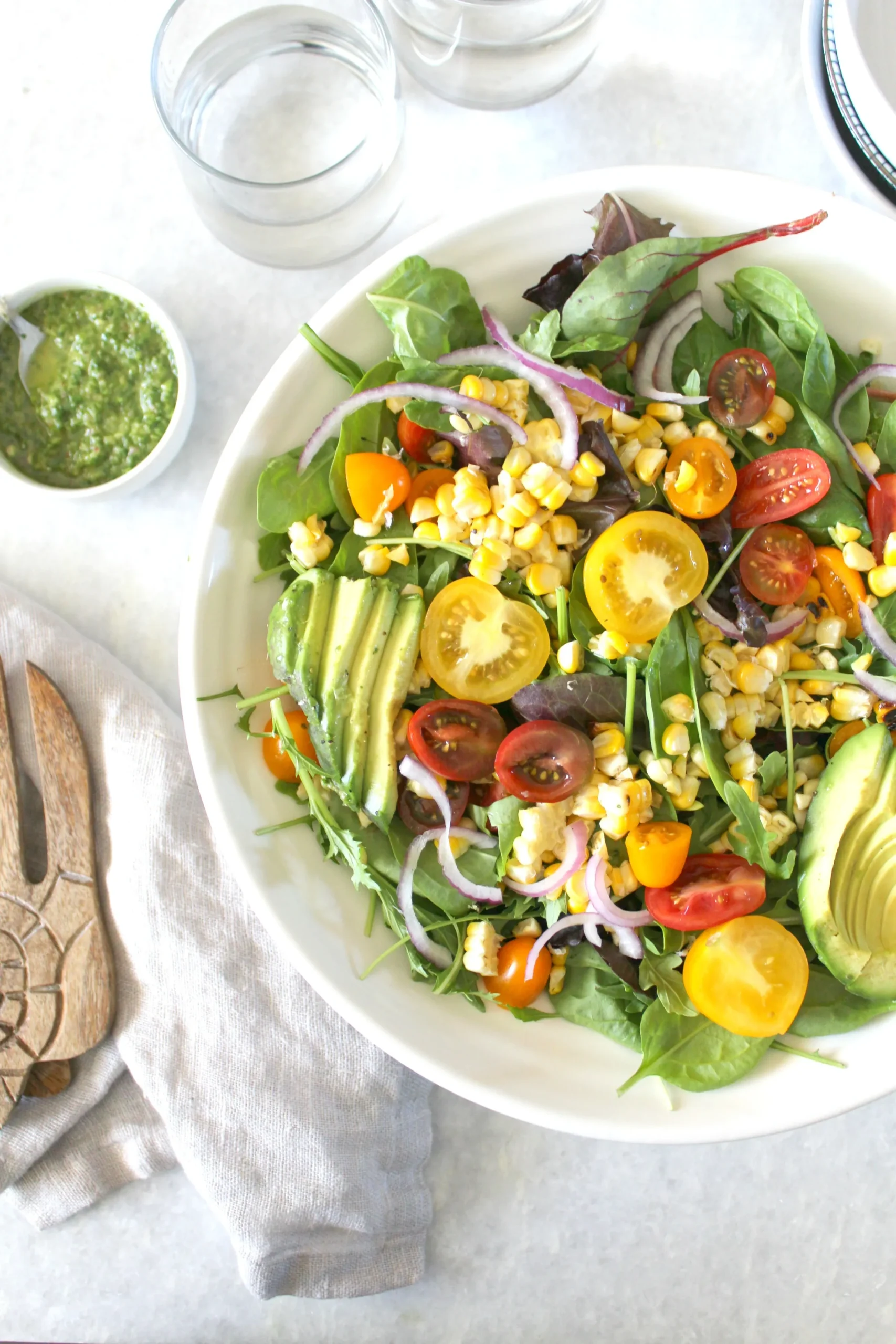 Grilled Corn Summer Salad with Chimichurri Dressing