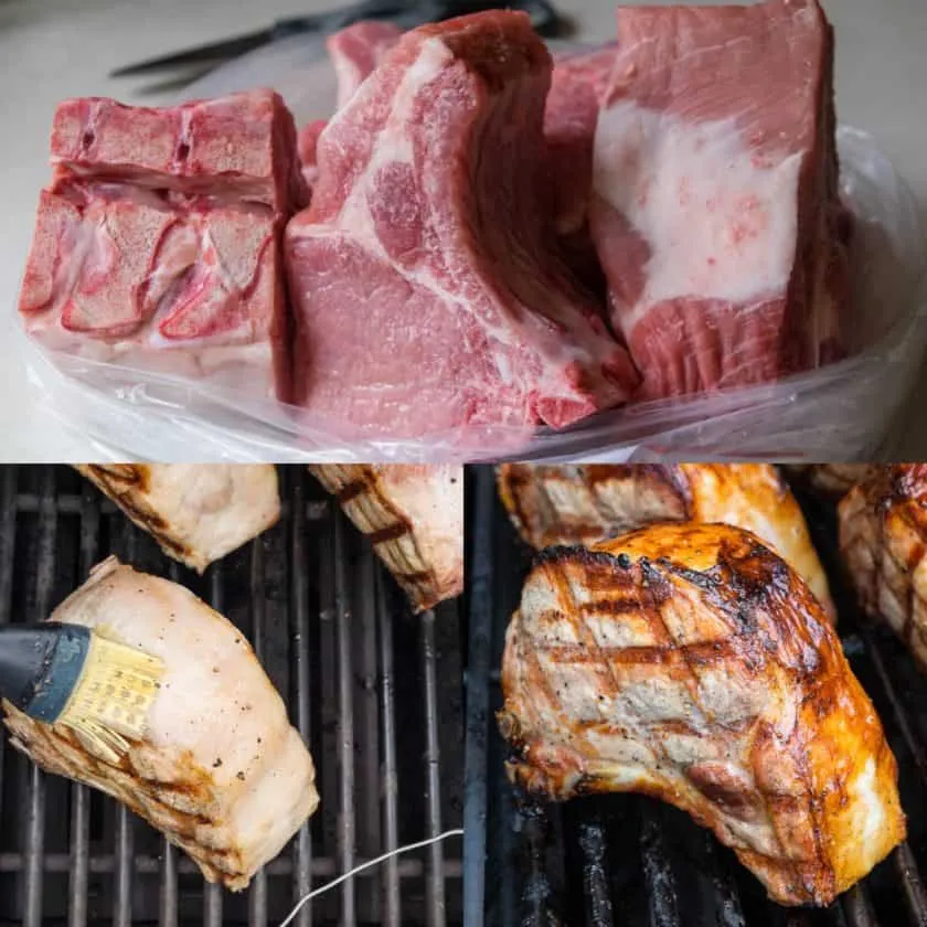 Grilled Double Cut Ribeye Pork Chops with Rosemary Honey and Lemon Glaze