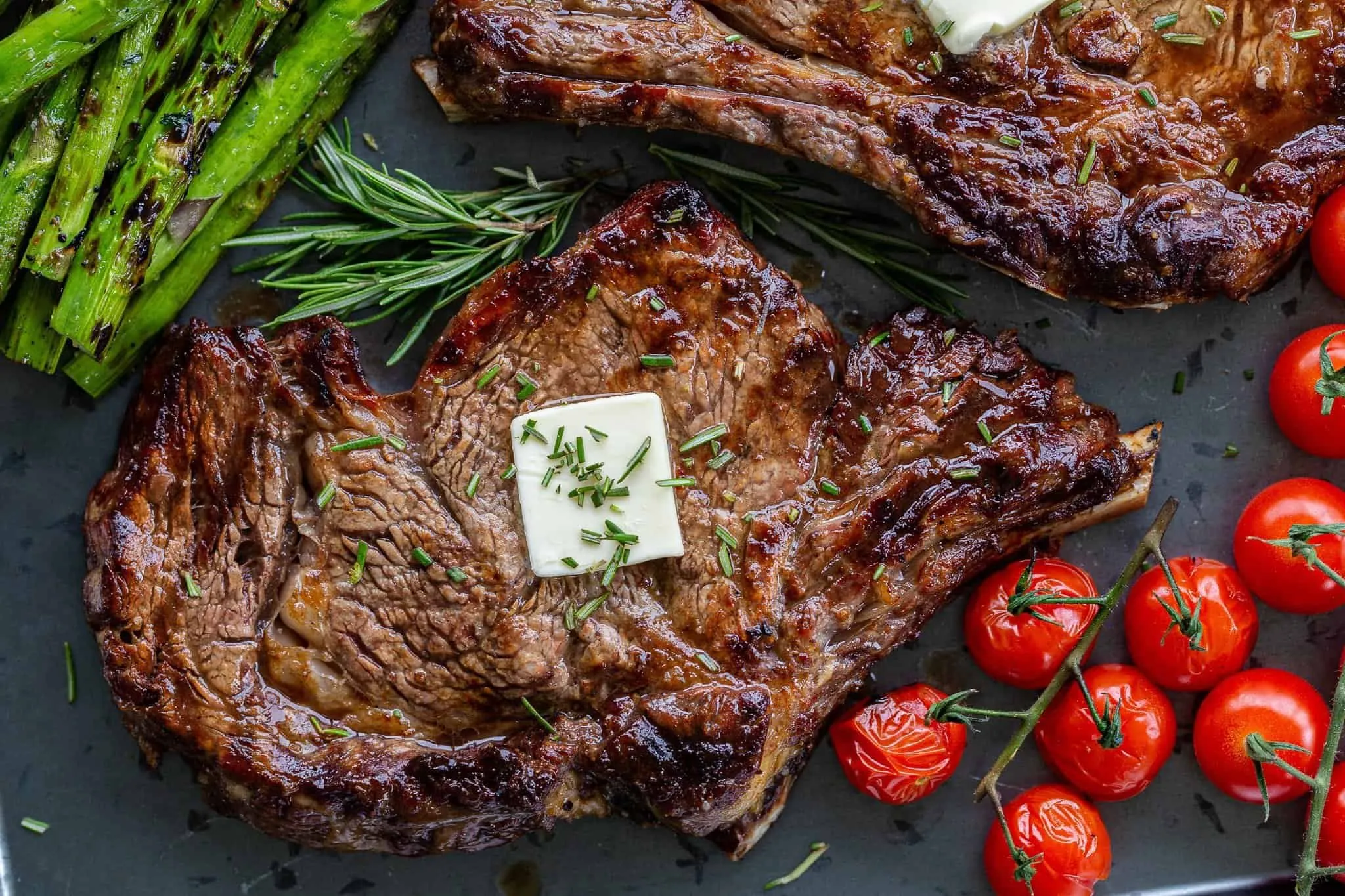 Grilled Grass Fed Rib Eye Steaks with Balsamic Caper Vinaigrette