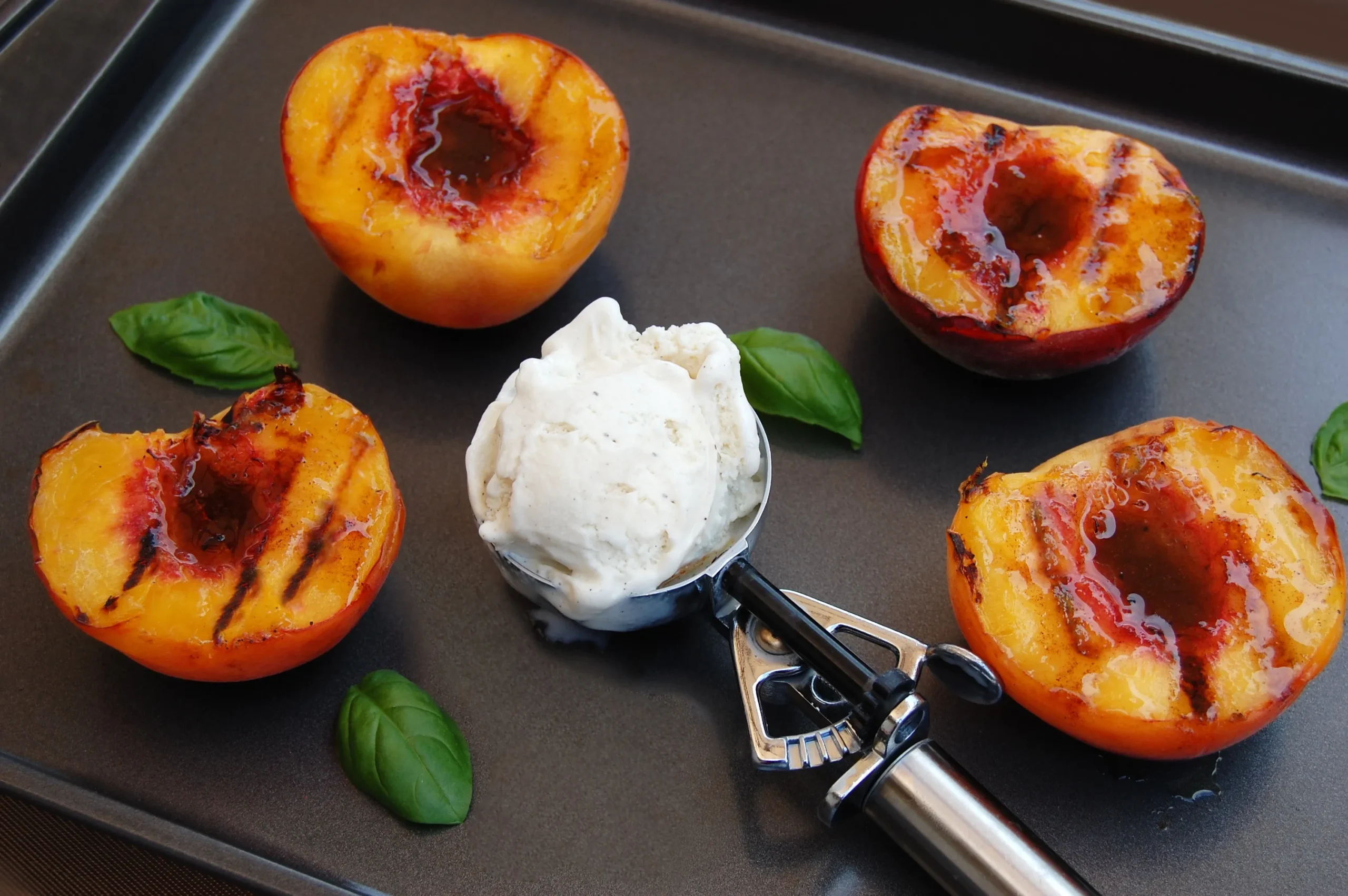 Grilled Peaches with Vanilla Ice Cream
