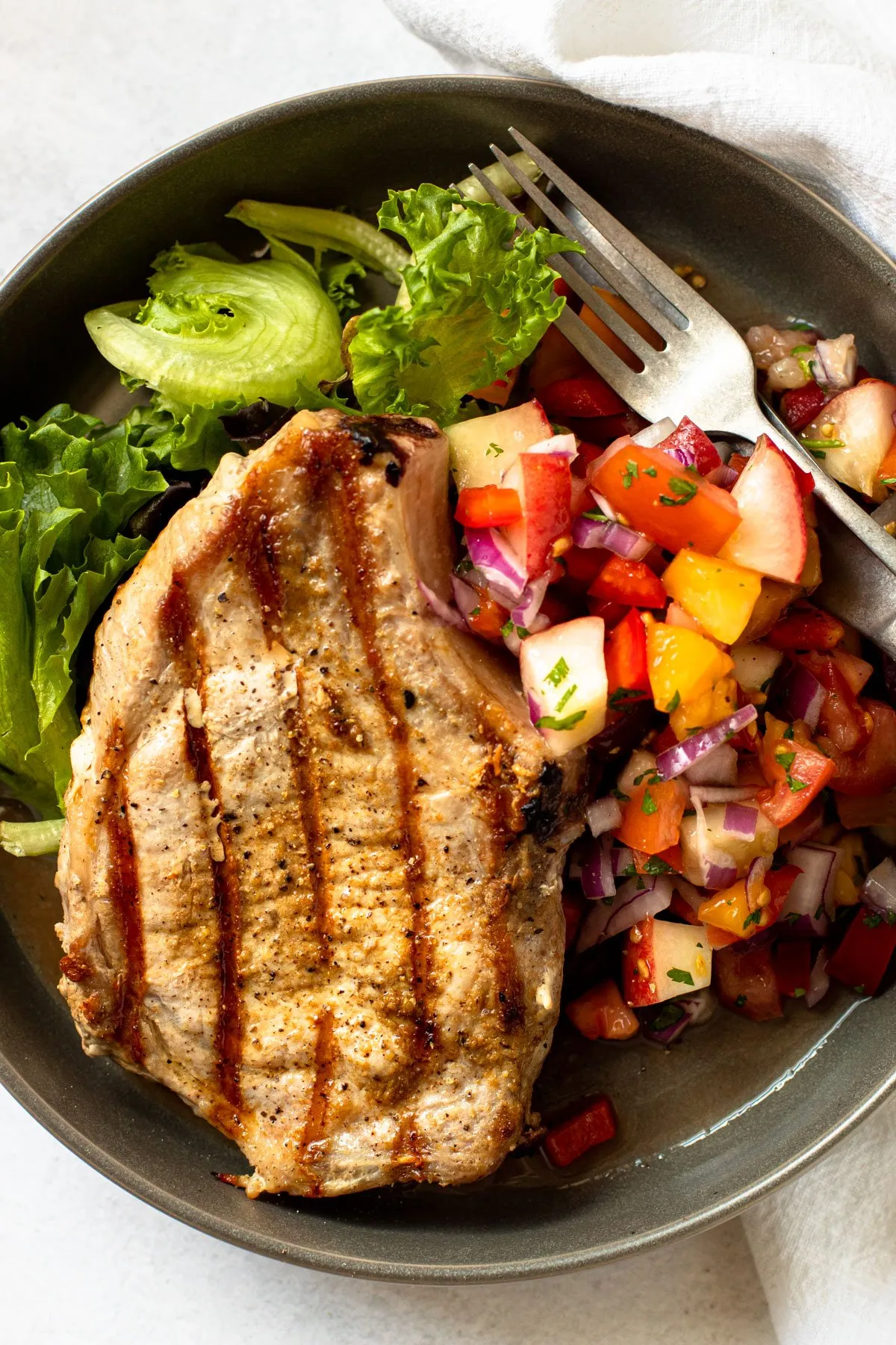 Grilled Pork Chops with Caramelized Peach Onion Salsa