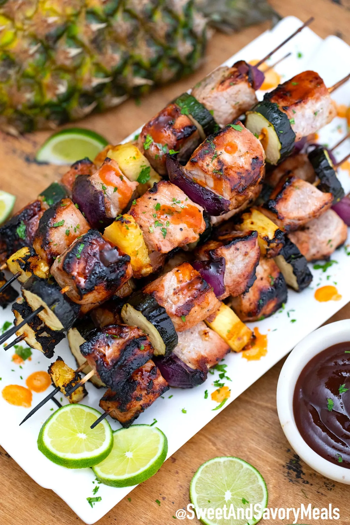 Grilled Pork Ham and Vegetables Skewers