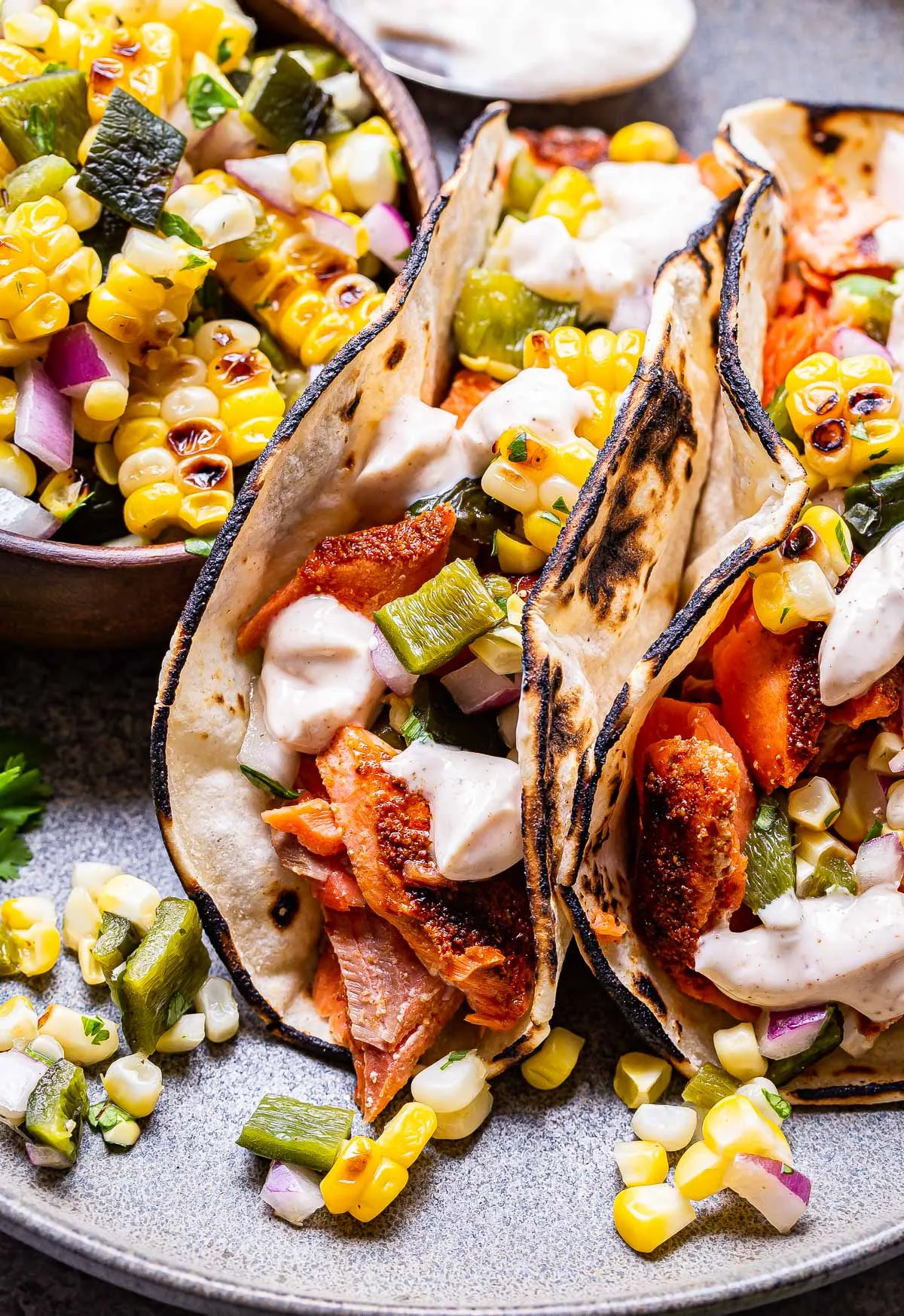 Grilled Salmon Tacos with Corn Salsa
