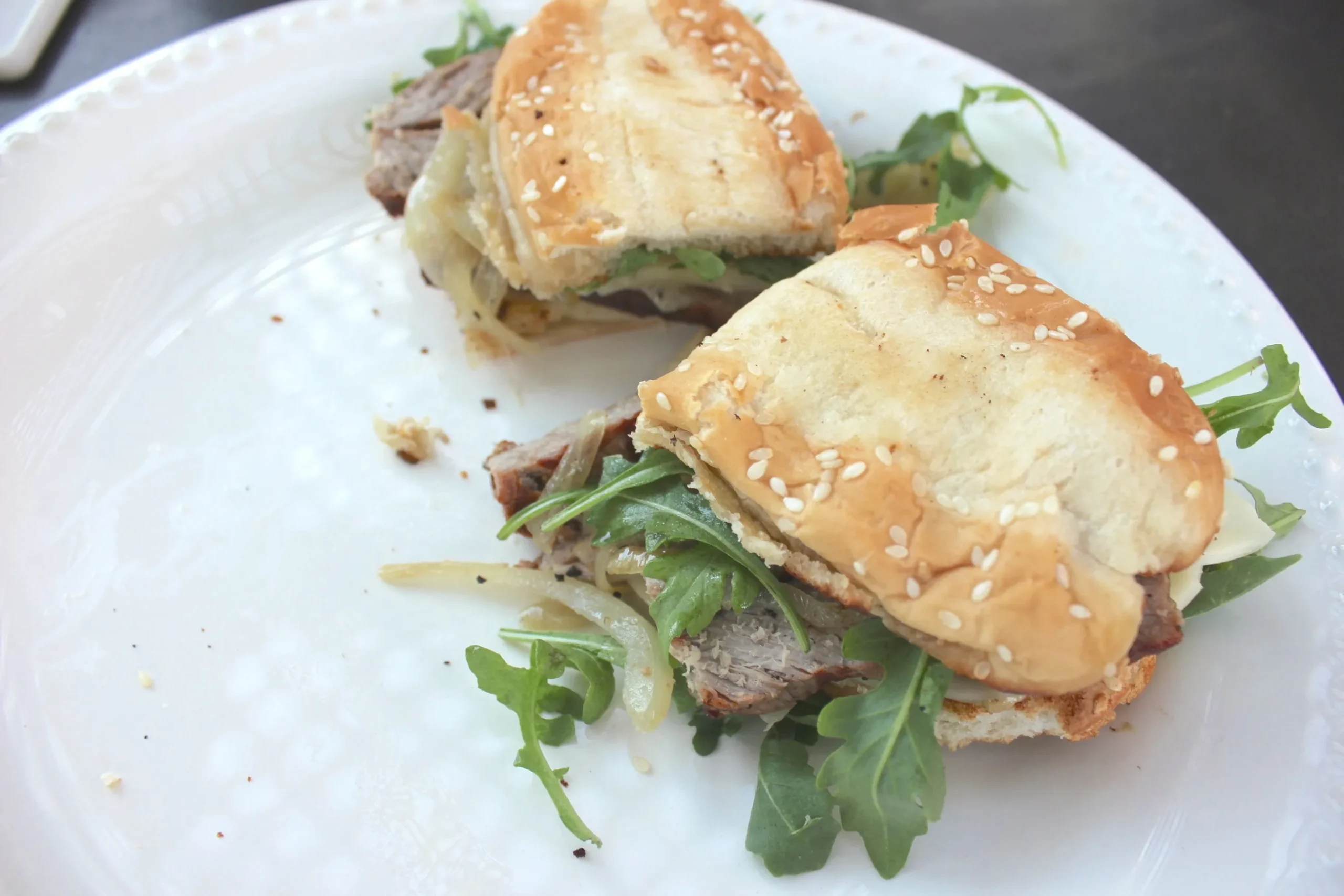 Grilled Steak Sandwiches with Marinated Watercress and Onion Salad