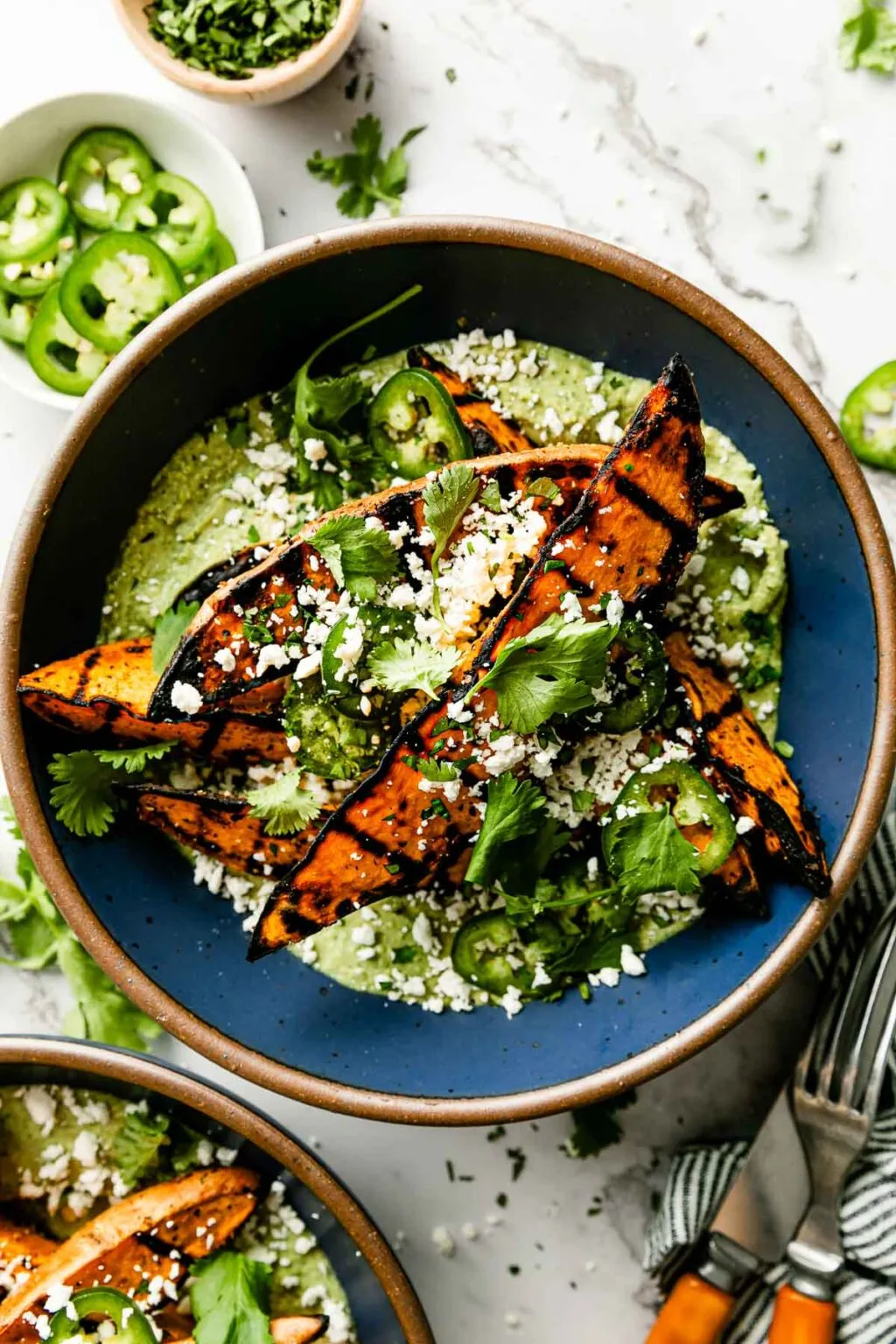 Grilled Sweet Potatoes with Cilantro Lime Hummus