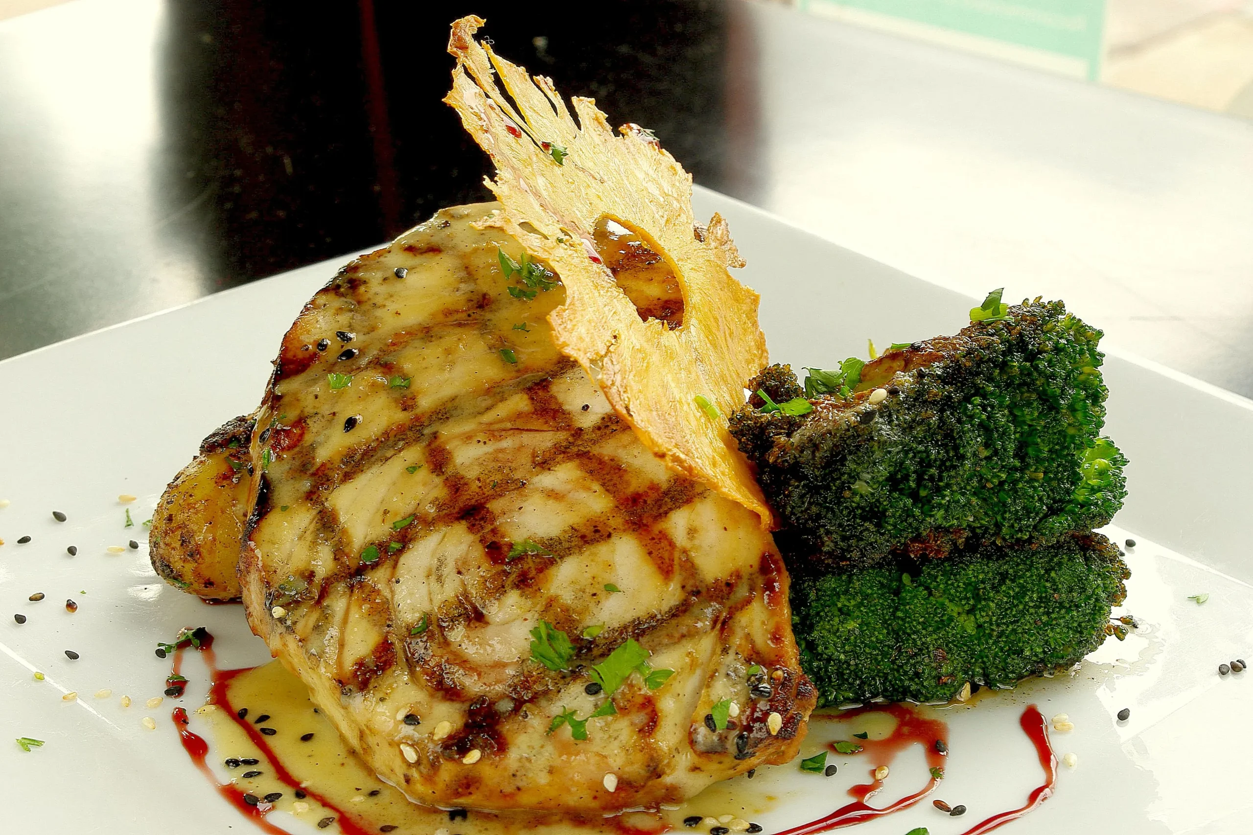 Grilled Swordfish with Pineapple Vanilla Butter Sauce