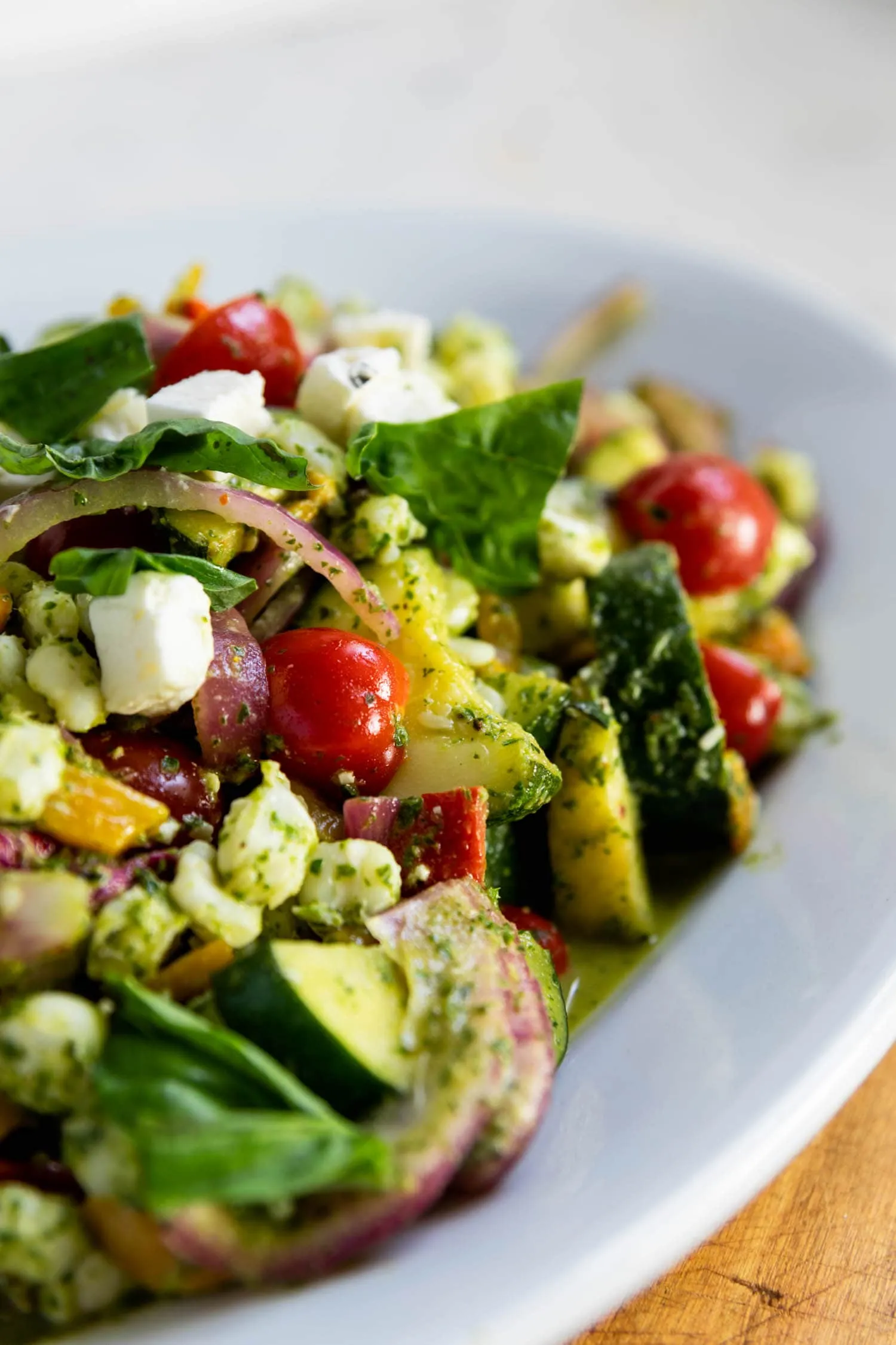 Grilled Zucchini Onion Salad with Basil Dressing
