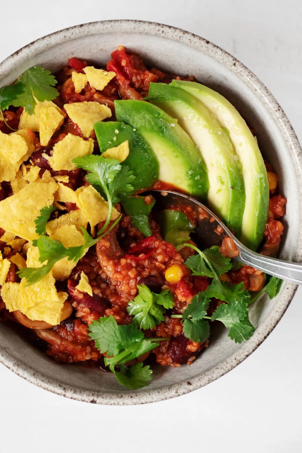 Hearty Vegan Mushroom Bulgur Bean Chili