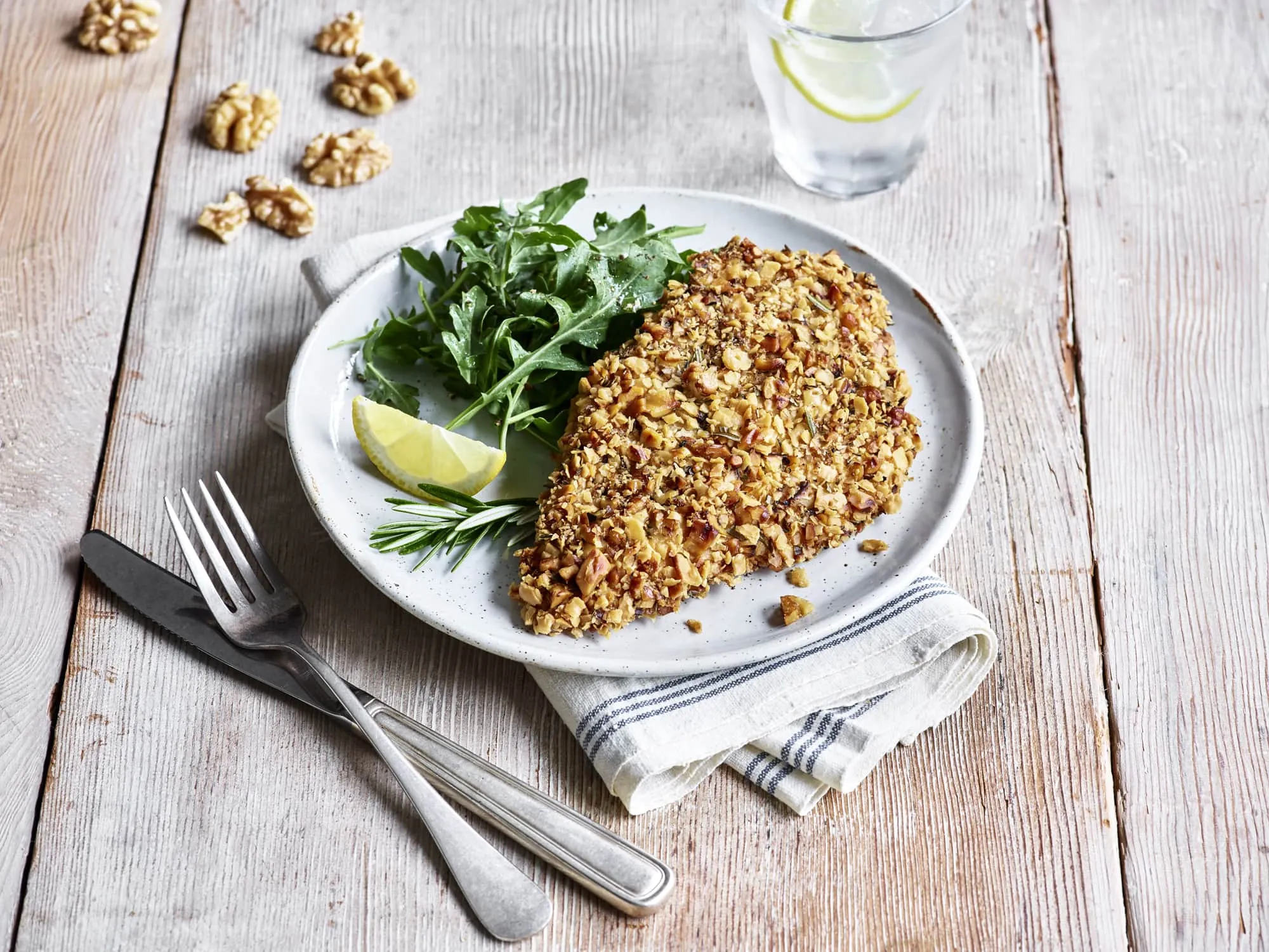 Herbed Chicken and Walnuts Over Pasta