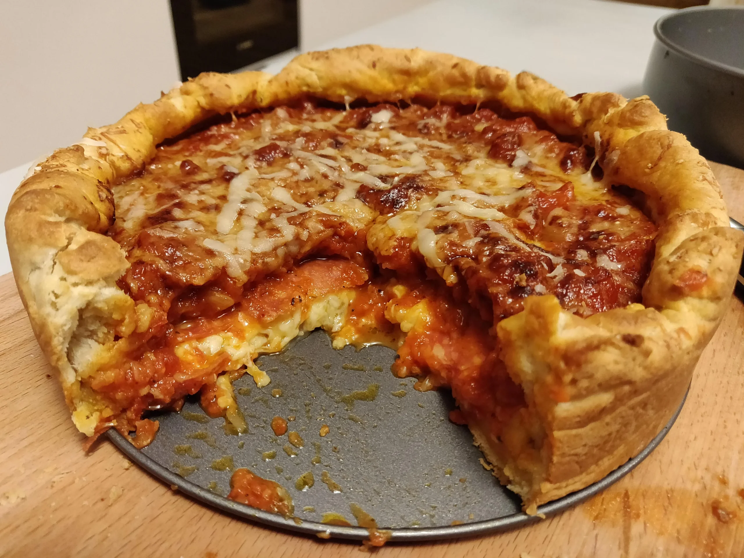 Homemade Pepperoni Lovers Deep Dish Pizza