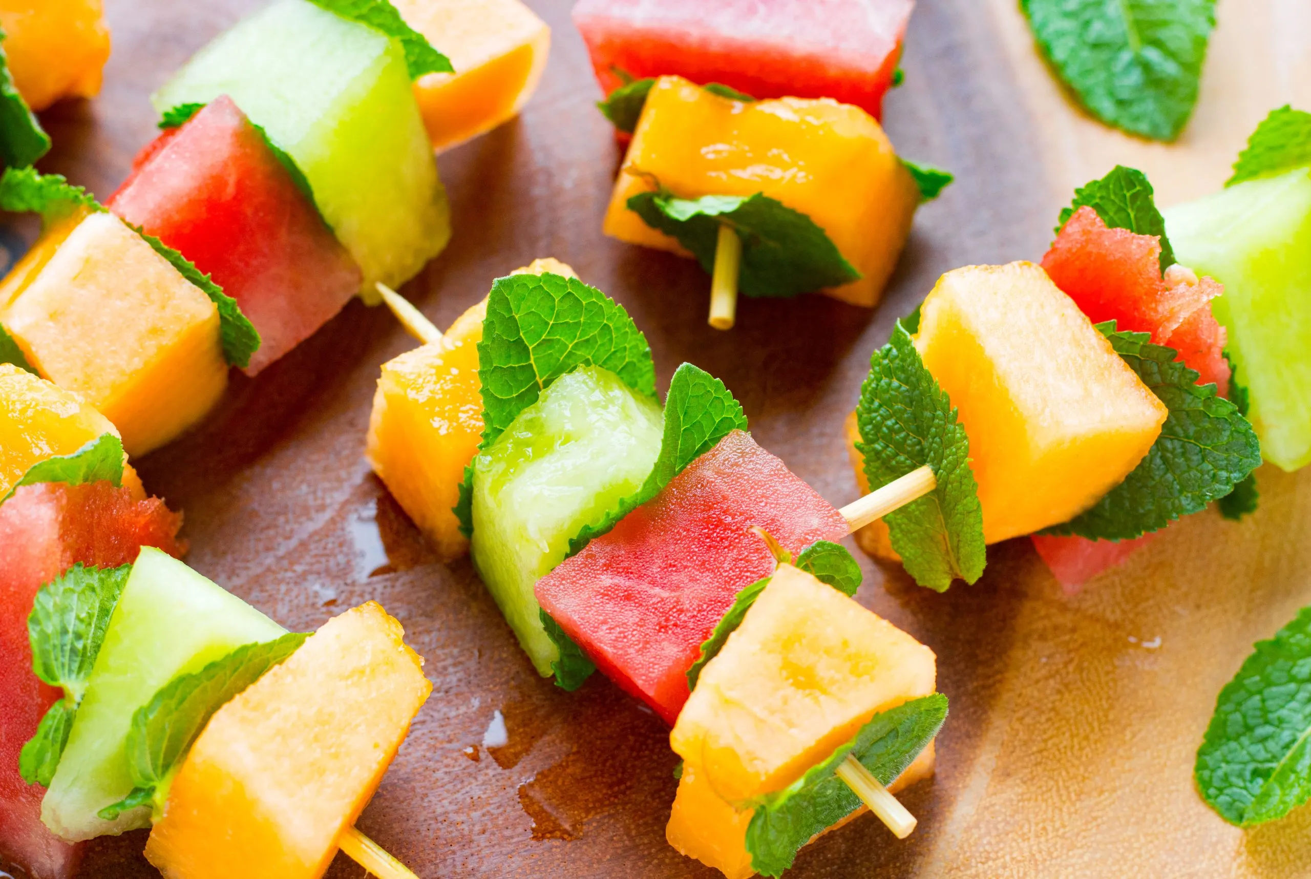 Honey and Lime Melon Skewers Mint Appetizer