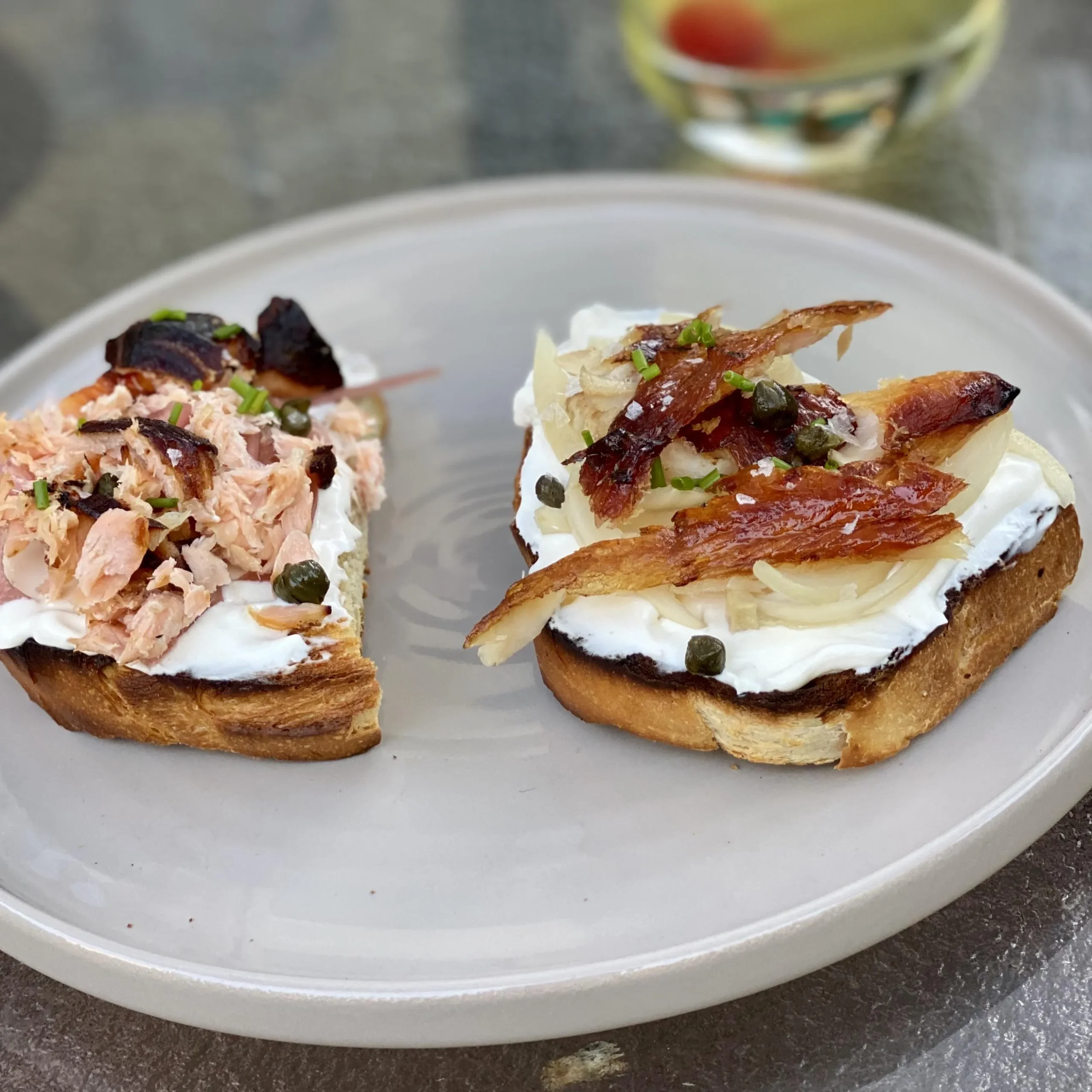 Hot Smoked Salmon Tartines with Fried Capers