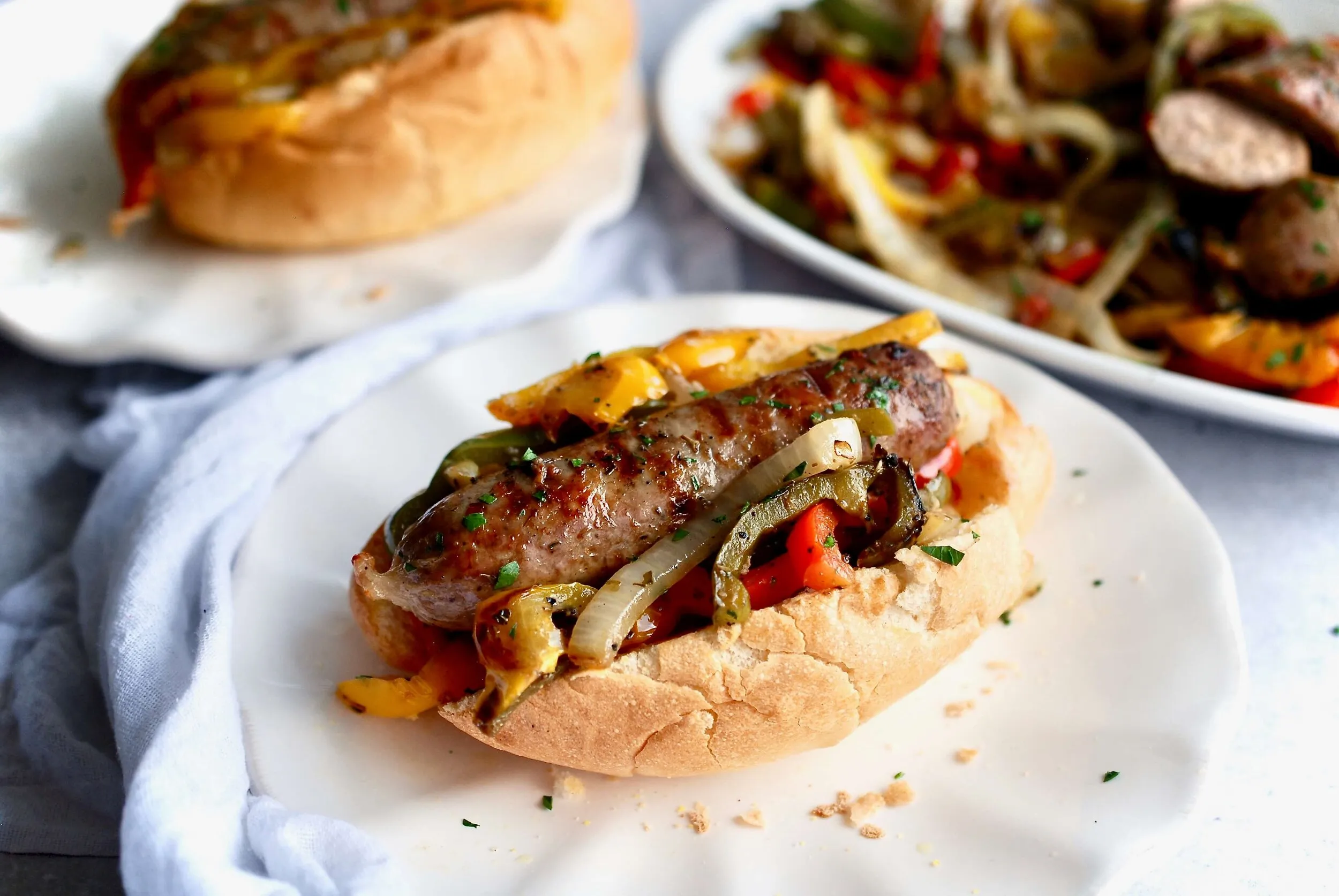 Hot and Sweet Sausage Sandwiches with Grilled Peppers and Onion