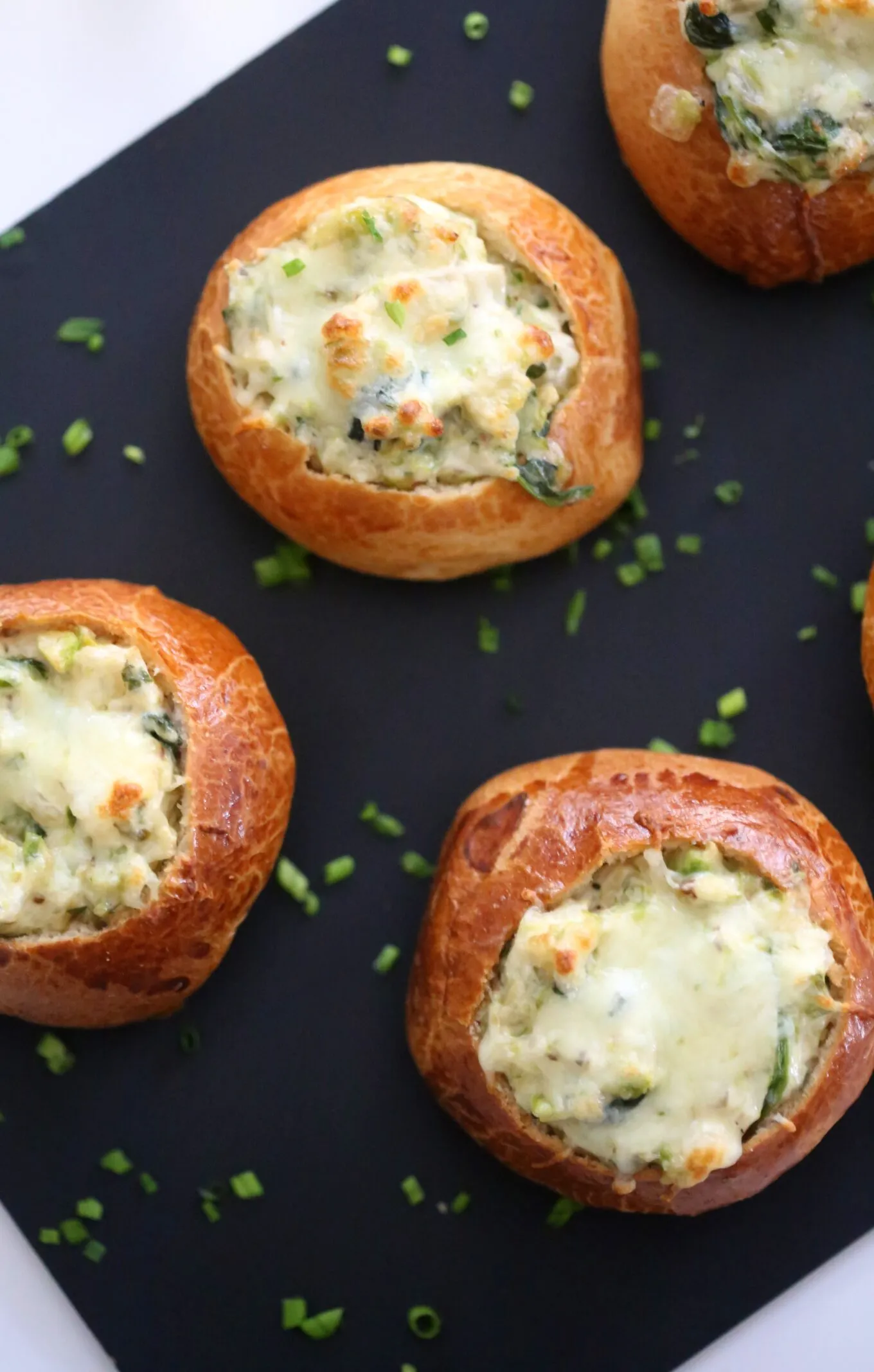 Individual Spinach Dip Pretzel Bread Bowls