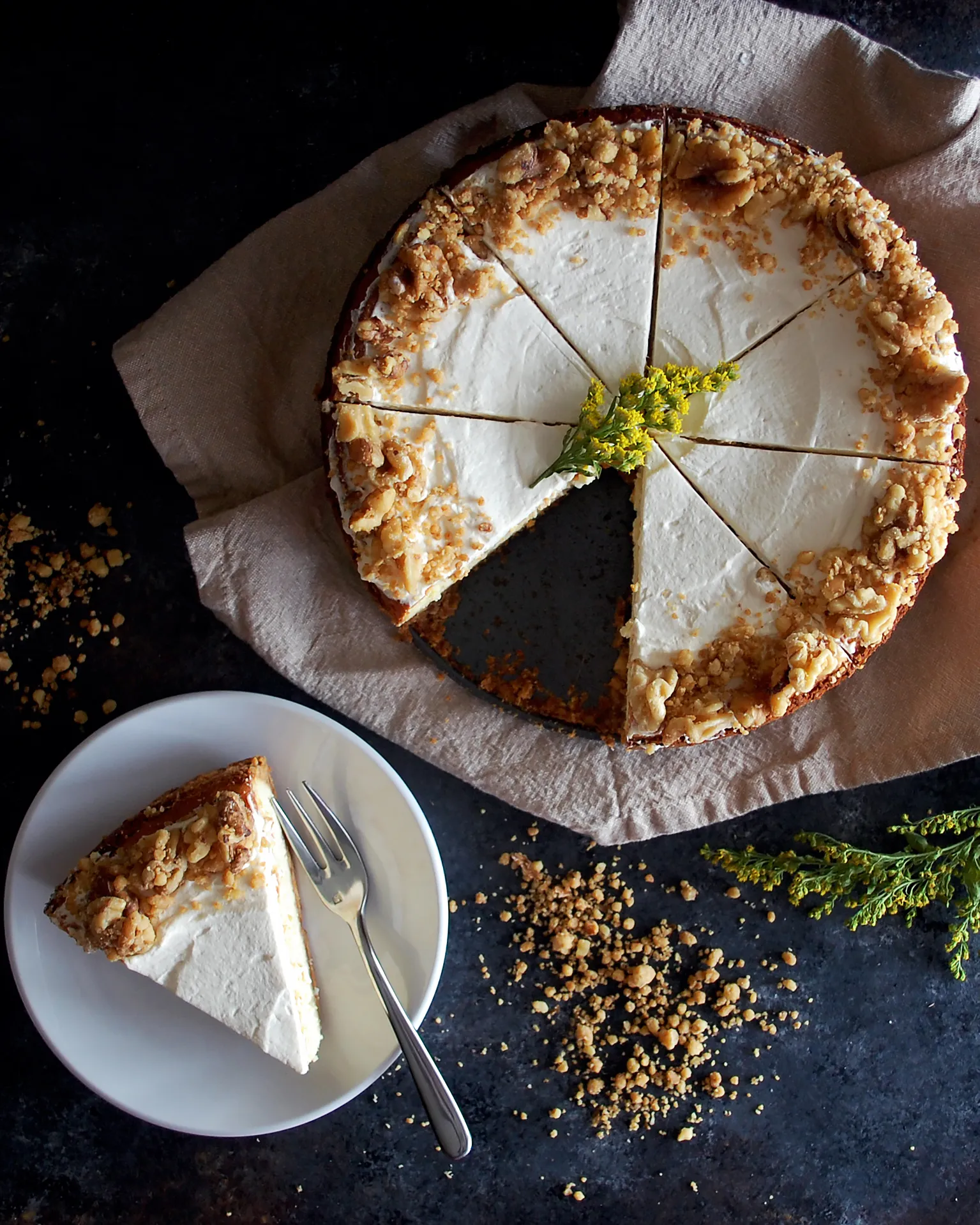 Irish Cheese and Bacon Cheesecake with Walnut Crust
