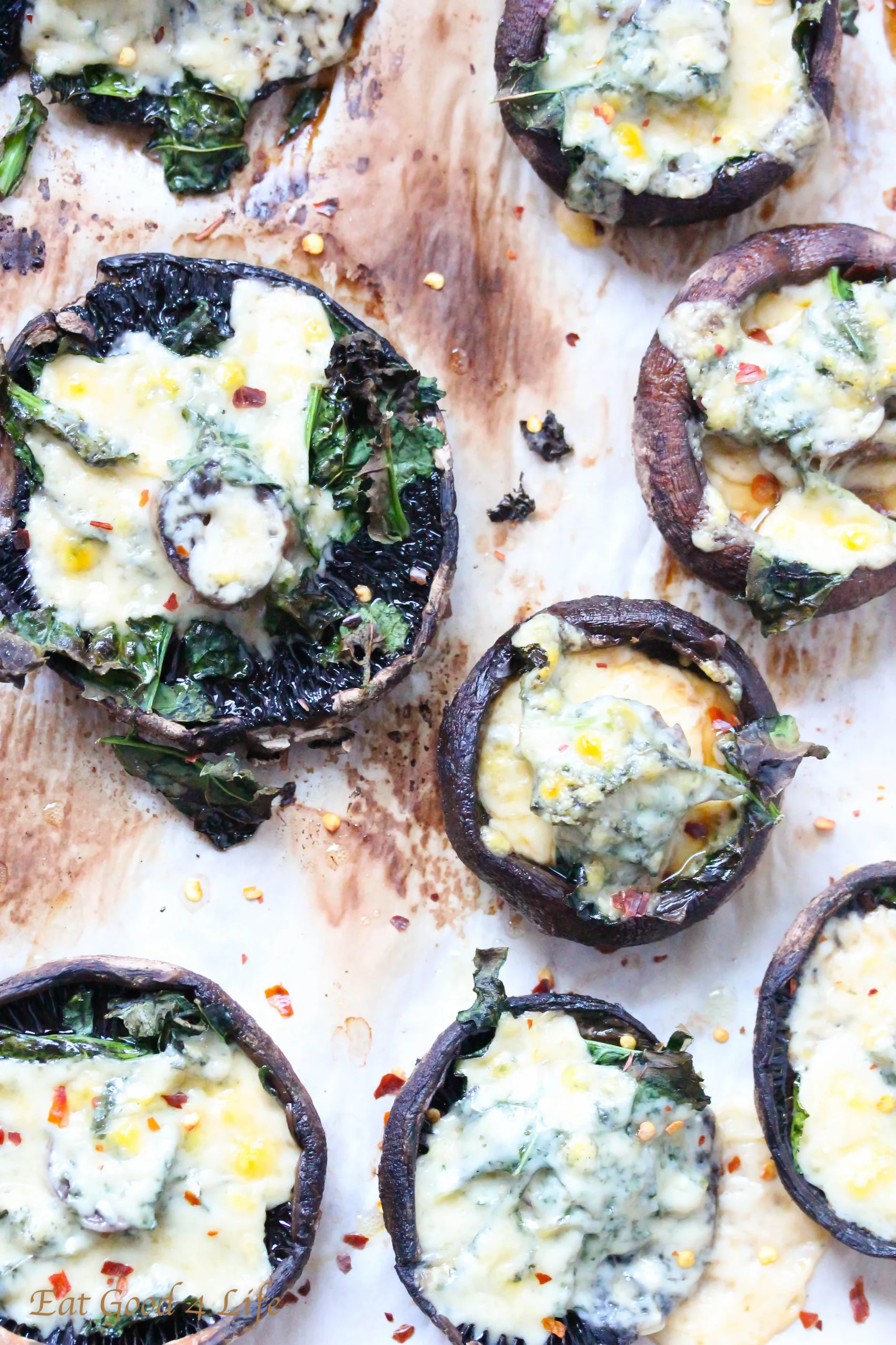 Kale Feta Stuffed Portobello Mushroom Caps