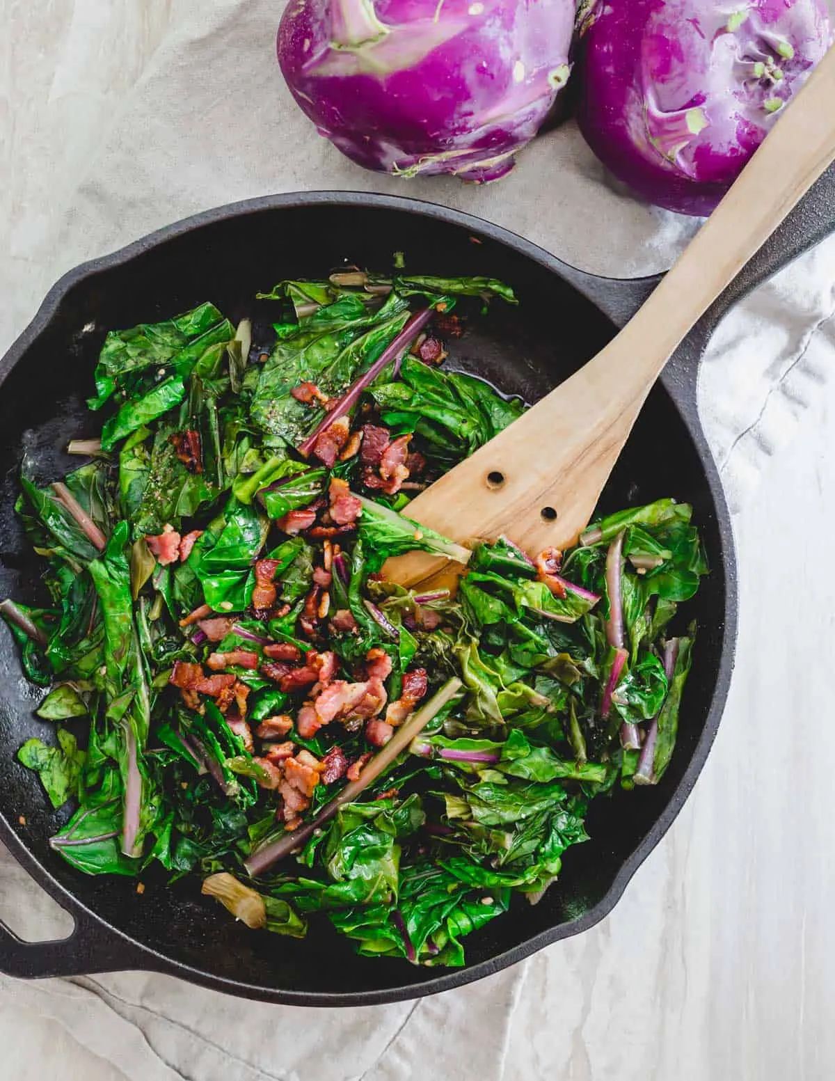 Kohlrabi Greens with Bacon