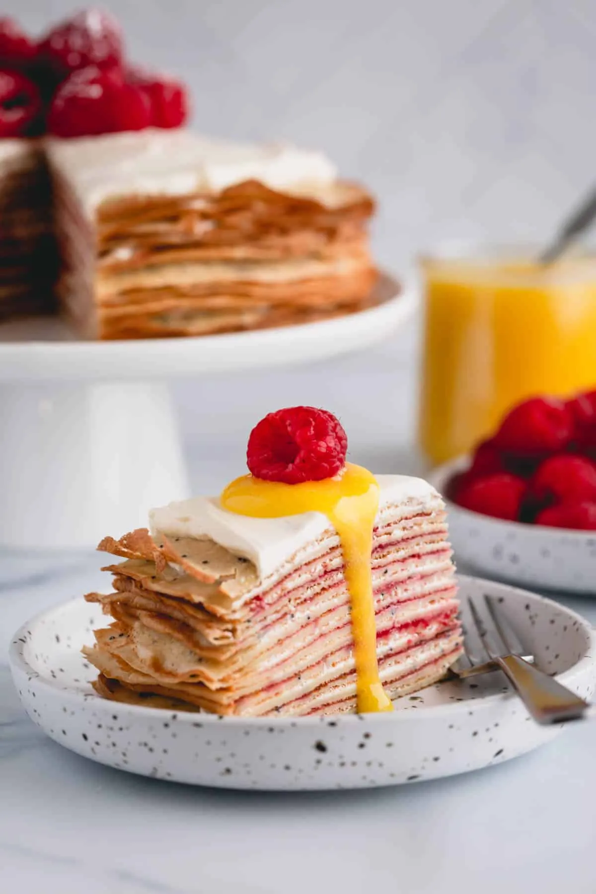 Lemon Raspberry Crepe Cake
